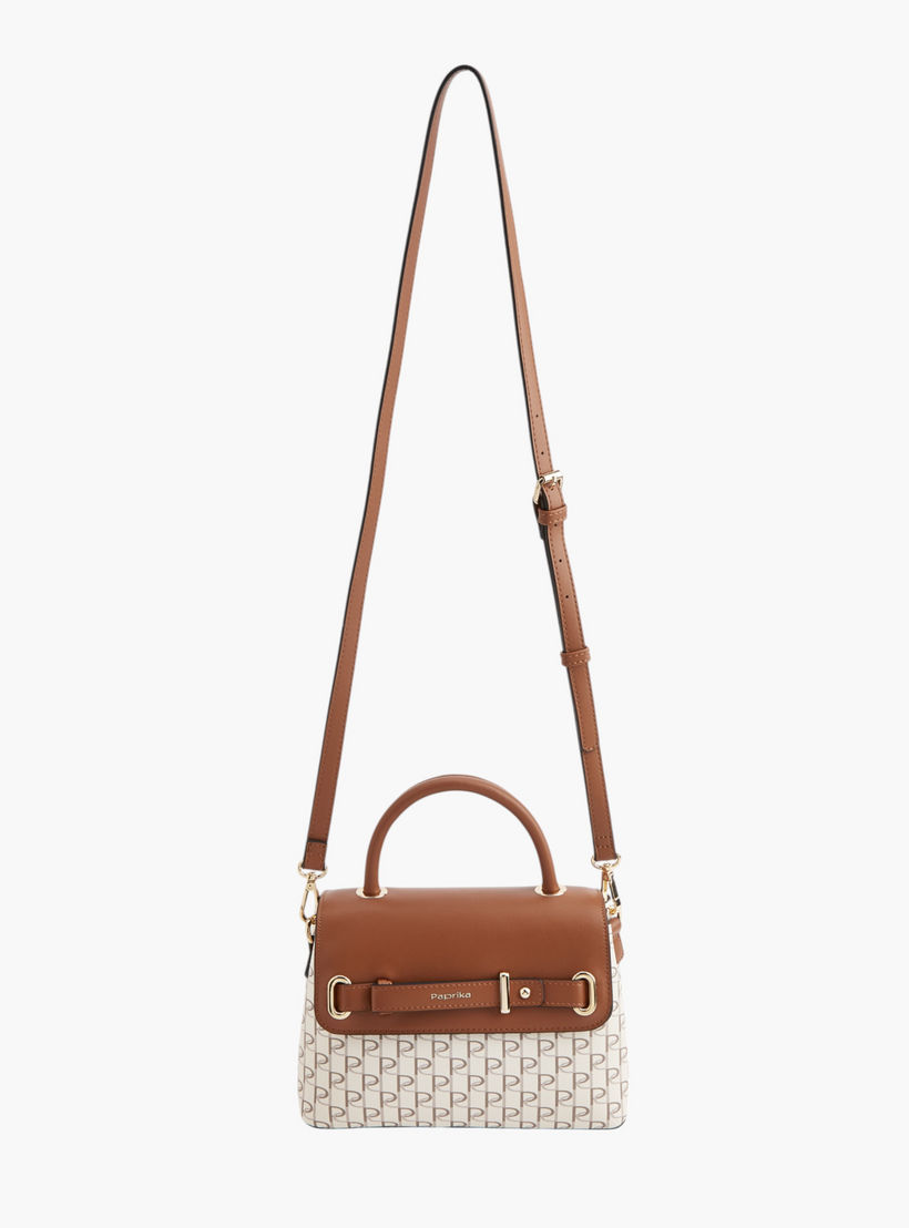 شنطة ساتشيل بطبعات مونوجرام وحزام قابل للفصل وزينة إبزيم من بابريكا-women-bagsandwallets-handbags-image-5