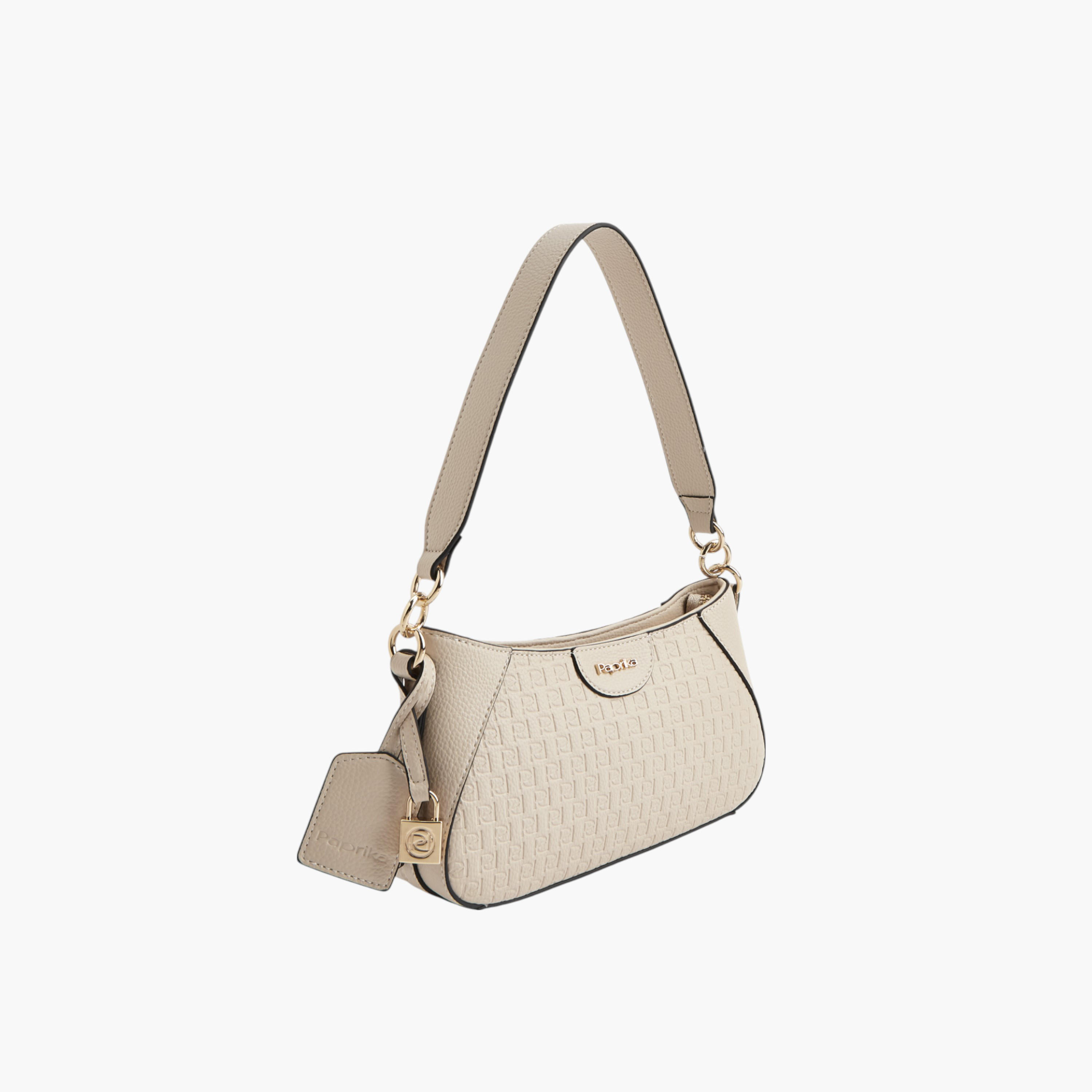 شنطة كتف بحزام قابل للفصل وسحاب إغلاق ونقوش مونوجرام من بابريكا-women-bagsandwallets-handbags-image-3