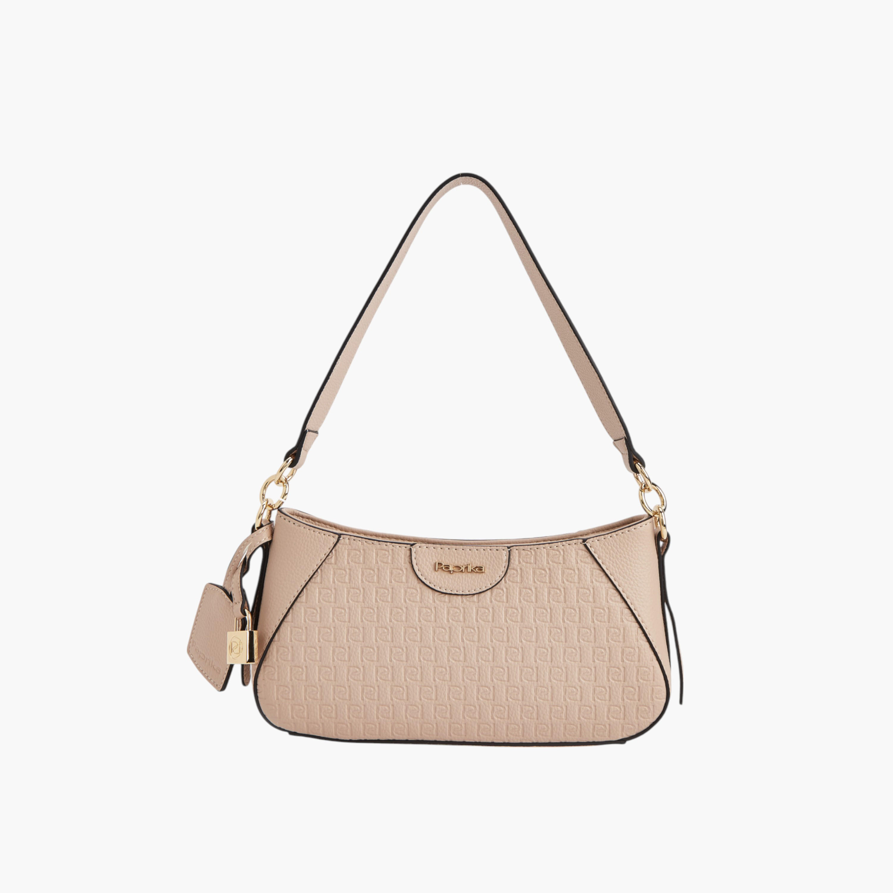 Paprika Monogram Embossed Shoulder Bag with Detachable Strap and Zip Closure-women-bagsandwallets-handbags-image-1