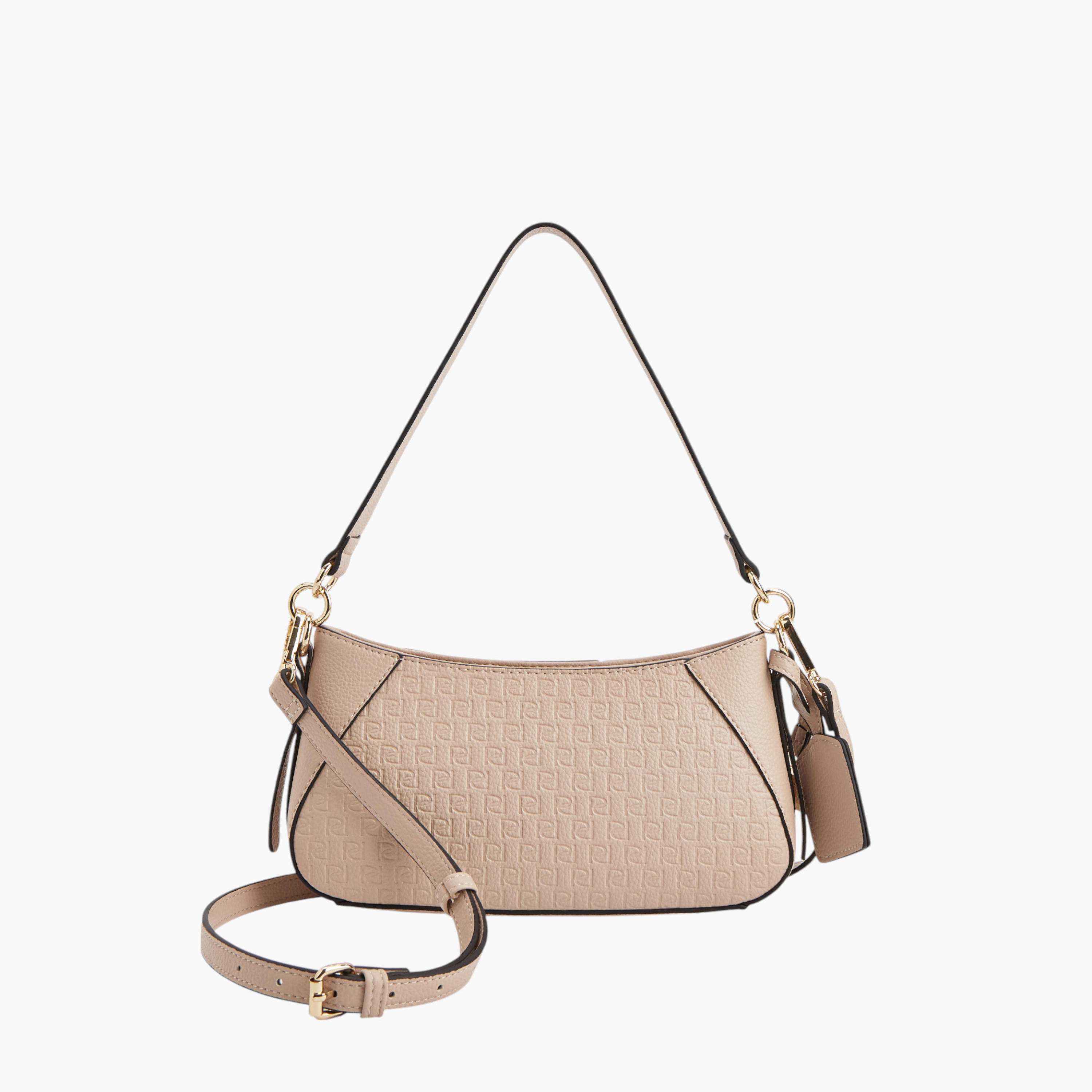 Paprika Monogram Embossed Shoulder Bag with Detachable Strap and Zip Closure-women-bagsandwallets-handbags-image-2