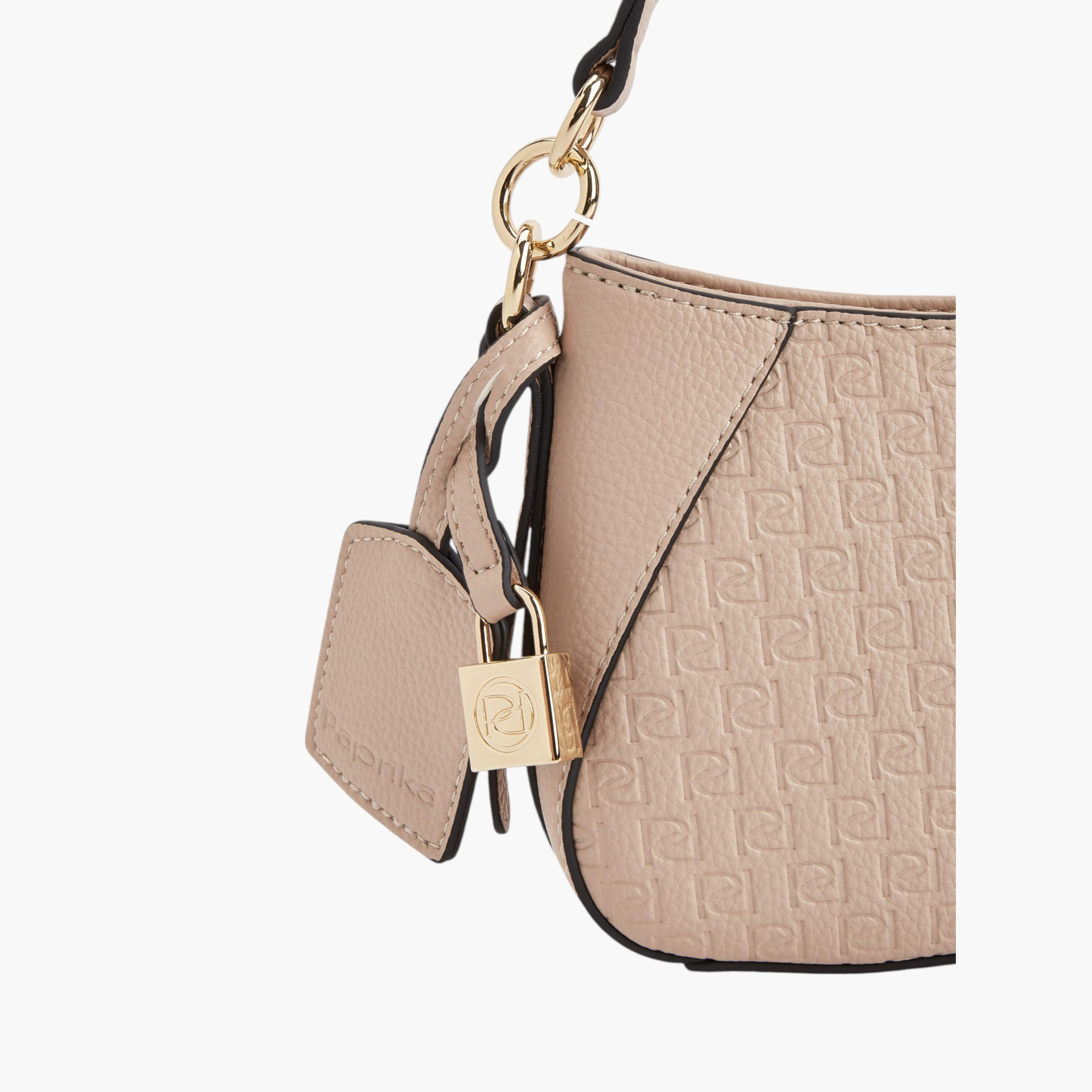 Paprika Monogram Embossed Shoulder Bag with Detachable Strap and Zip Closure-women-bagsandwallets-handbags-image-4