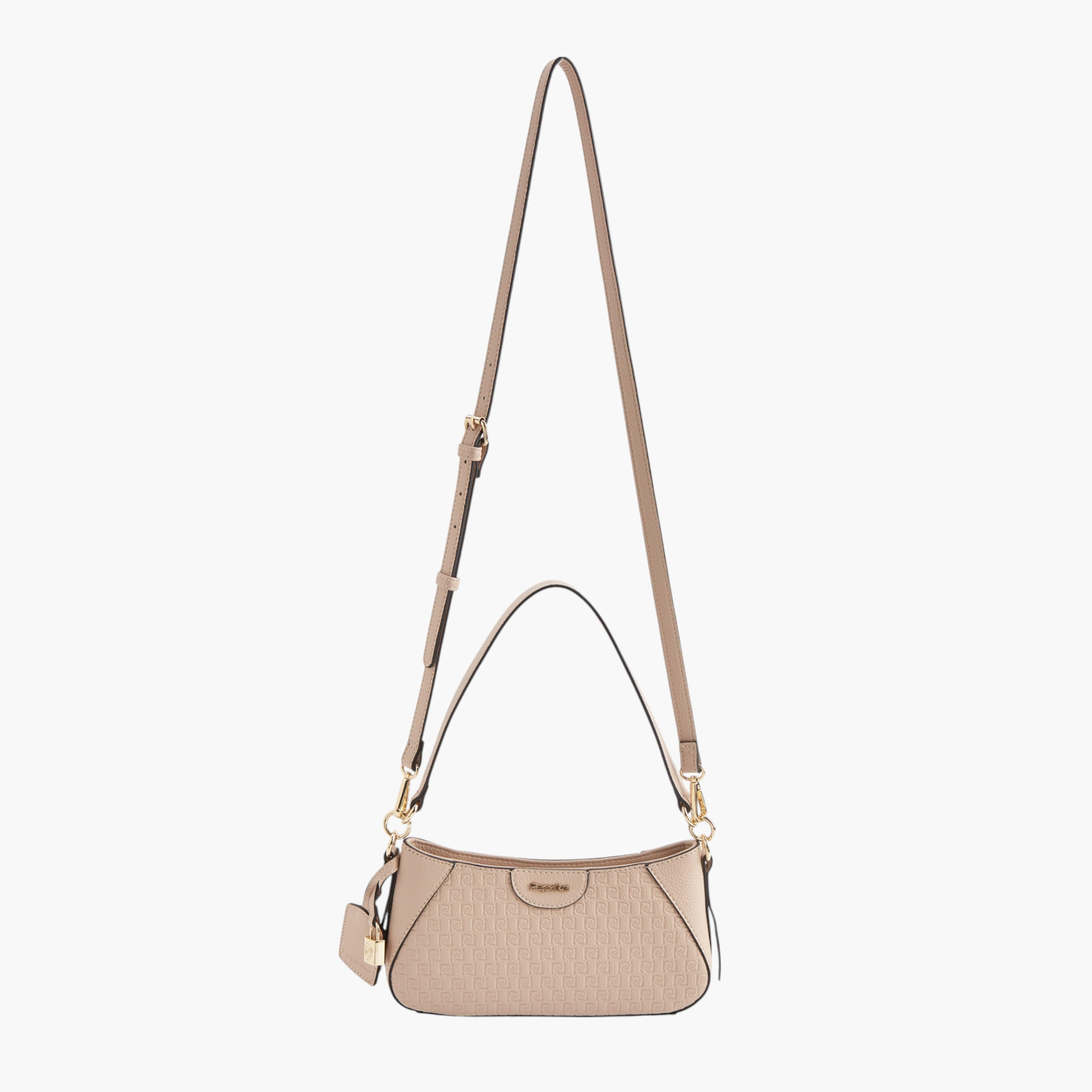Paprika Monogram Embossed Shoulder Bag with Detachable Strap and Zip Closure-women-bagsandwallets-handbags-image-6