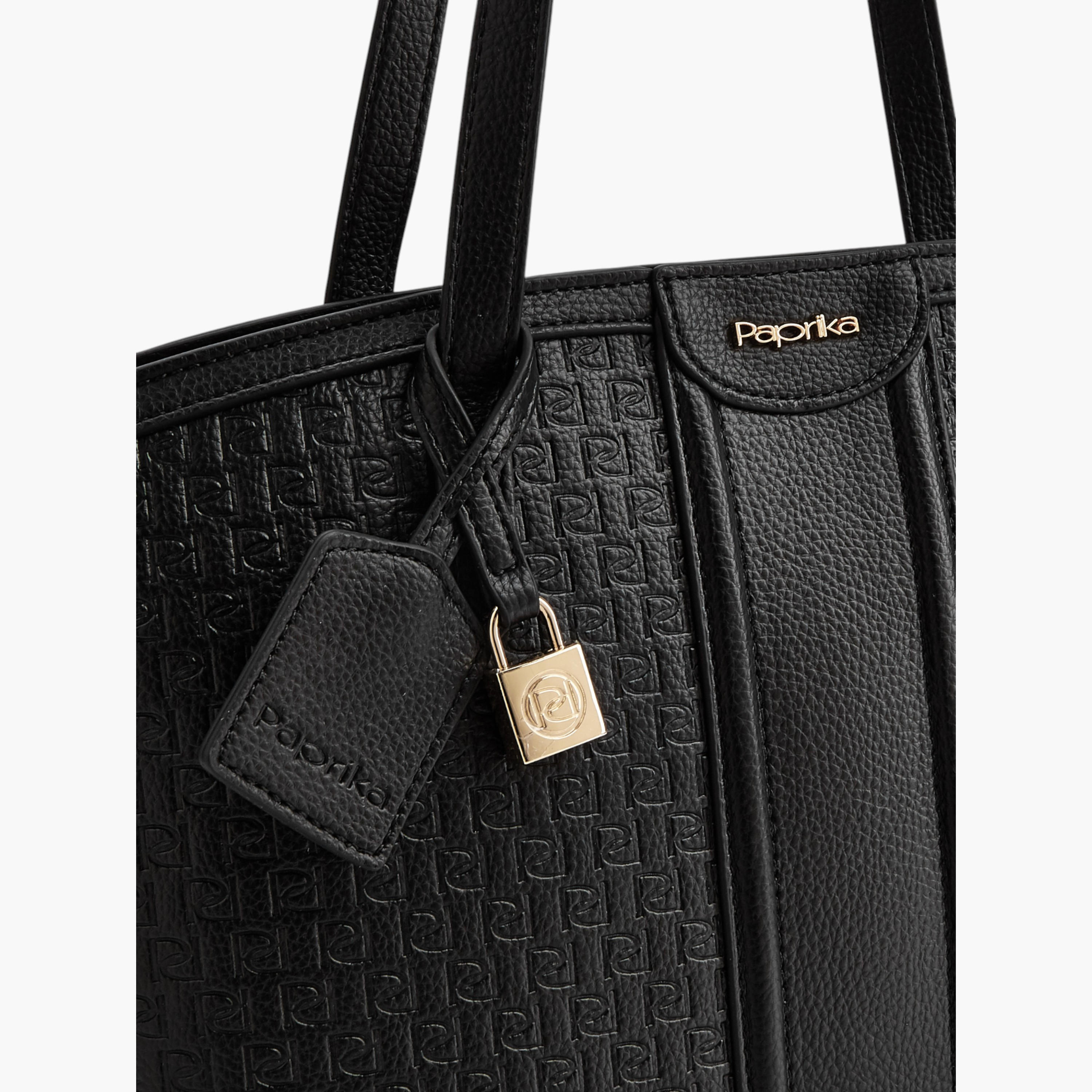 Paprika Monogram Embossed Tote Bag with Zip Closure-women-bagsandwallets-handbags-image-4