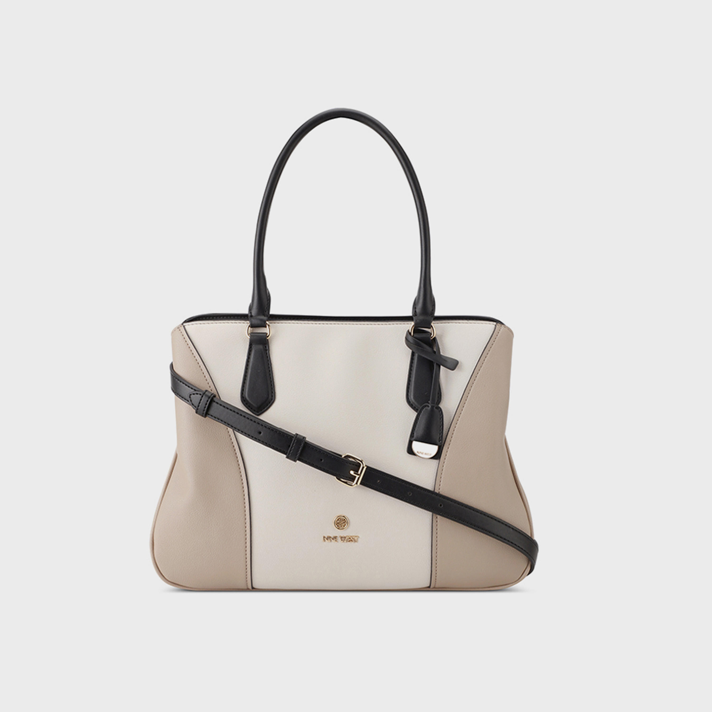 Nine West Color Block Double Handle Satchel Bag with Magnetic Closure and Detachable Strap-women-bagsandwallets-handbags-image-1