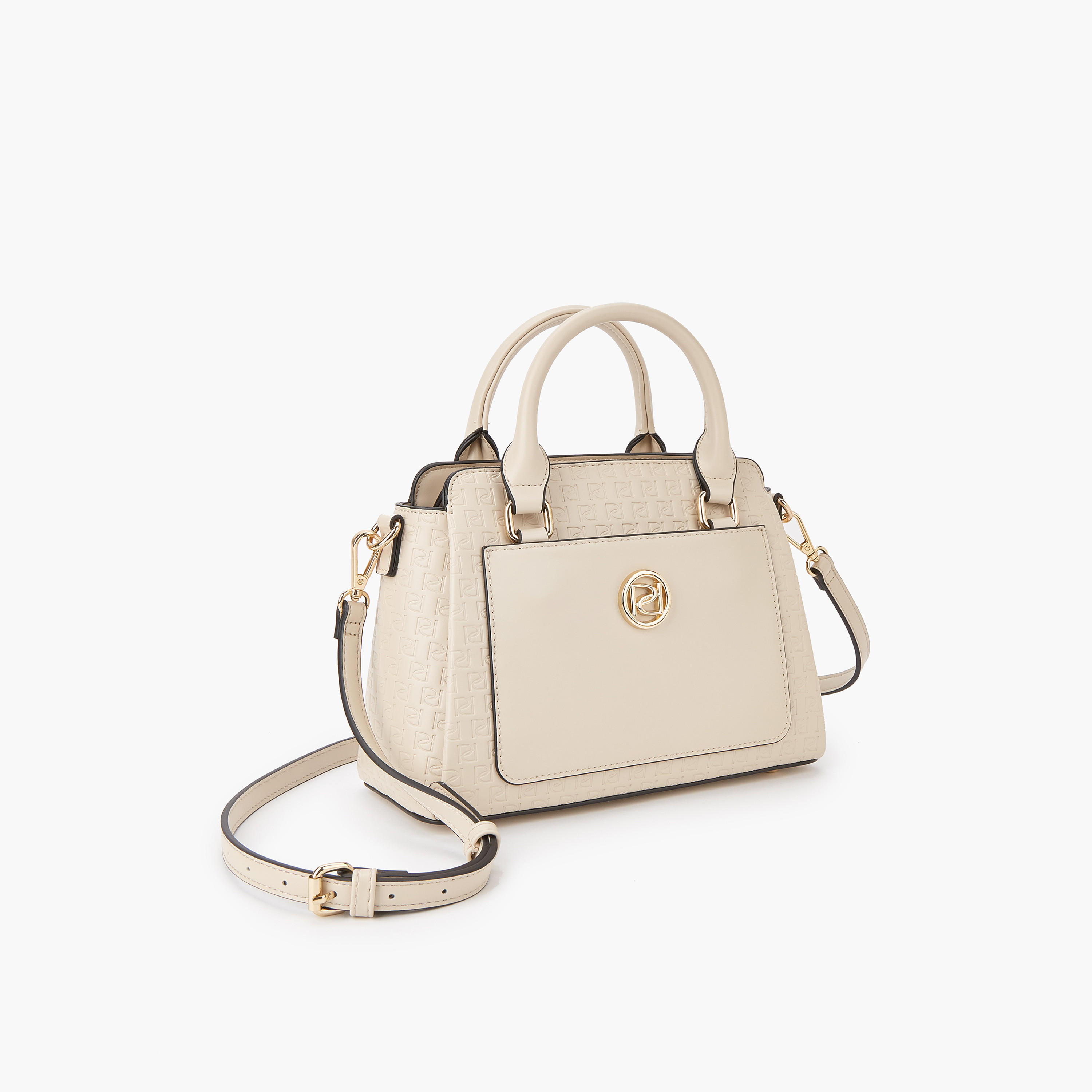 Paprika Monogram Embossed Tote Bag with Double Handle and Zip Closure-women-bagsandwallets-handbags-image-2