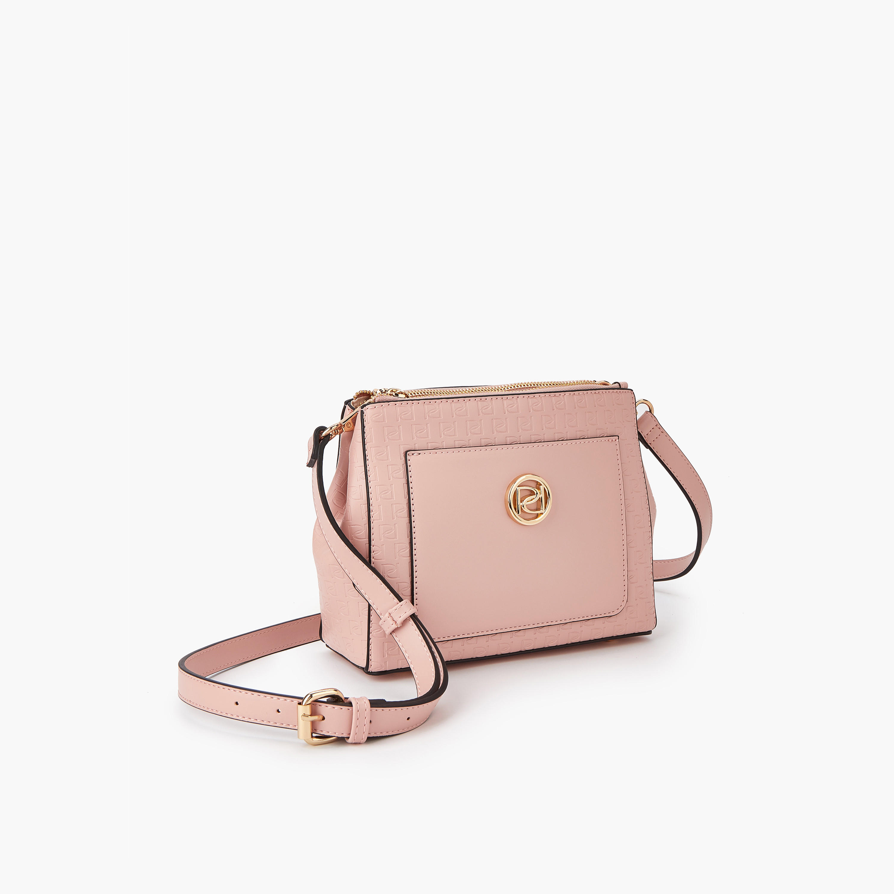 Paprika Monogram Embossed Crossbody Bag with Zip Closure-women-bagsandwallets-handbags-image-2