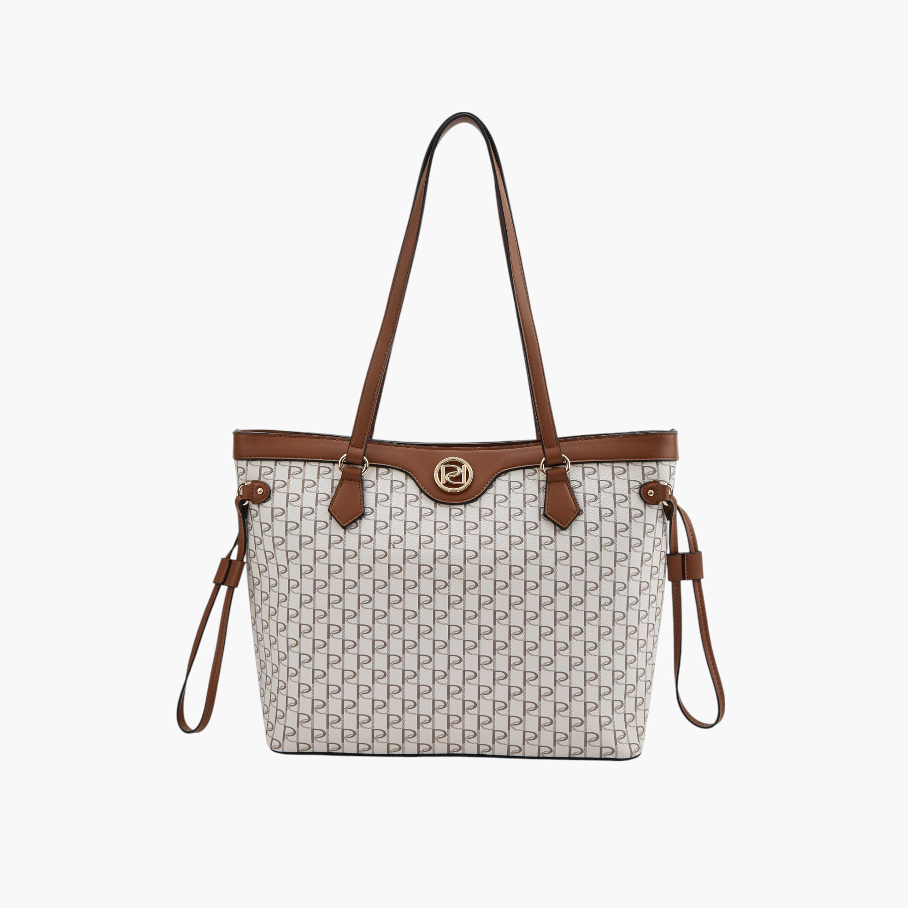 Paprika Monogram Print Tote Bag with Double Handle and Zip Closure-women-bagsandwallets-handbags-image-1