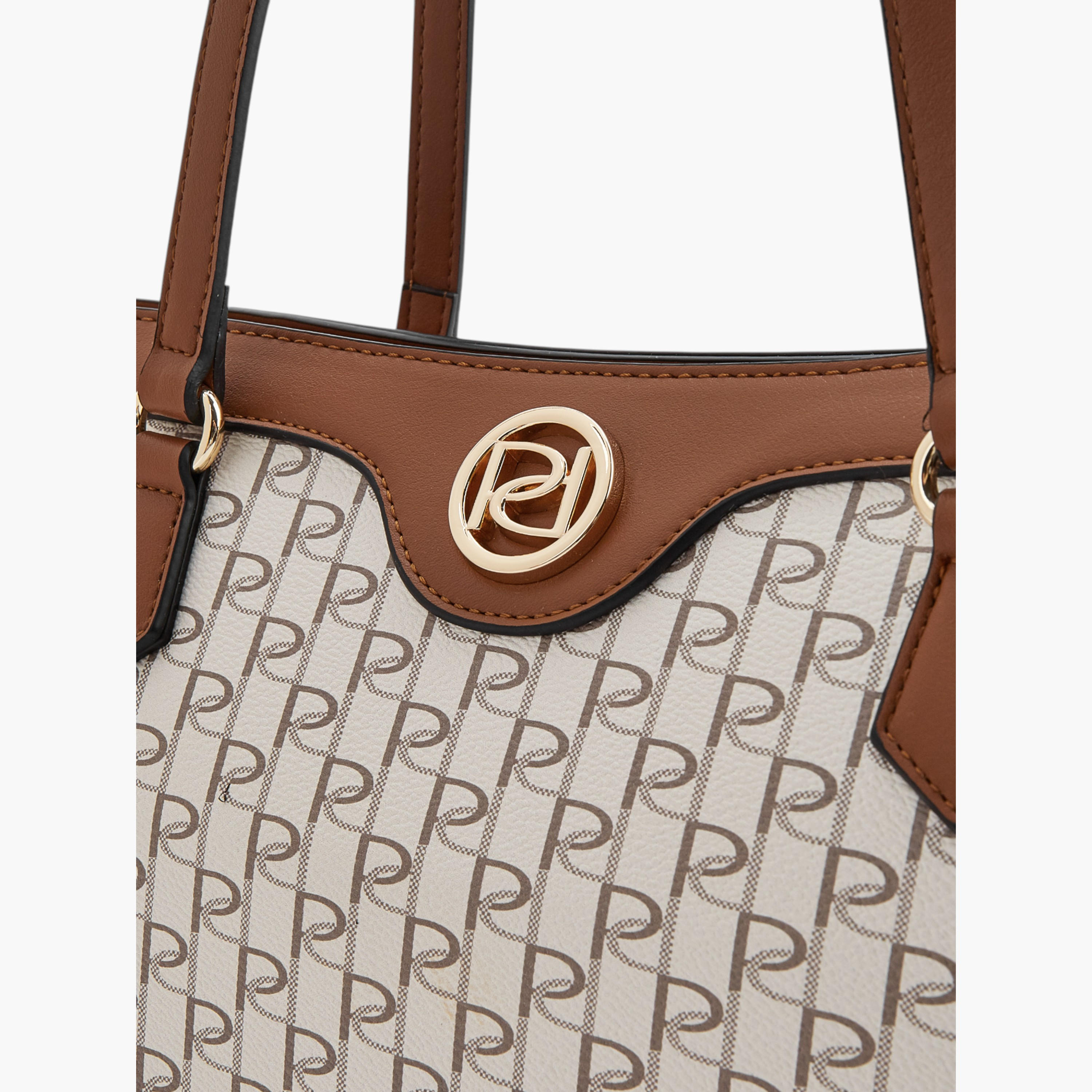 Paprika Monogram Print Tote Bag with Double Handle and Zip Closure-women-bagsandwallets-handbags-image-7