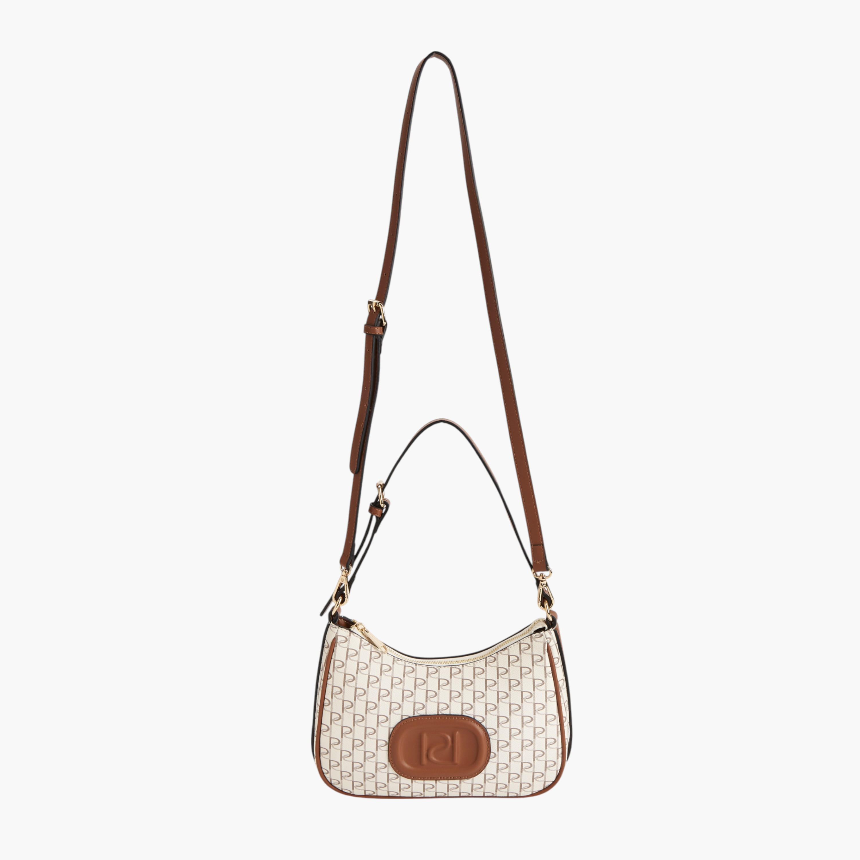 Paprika Monogram Print Shoulder Bag with Zip Closure-women-bagsandwallets-handbags-image-4
