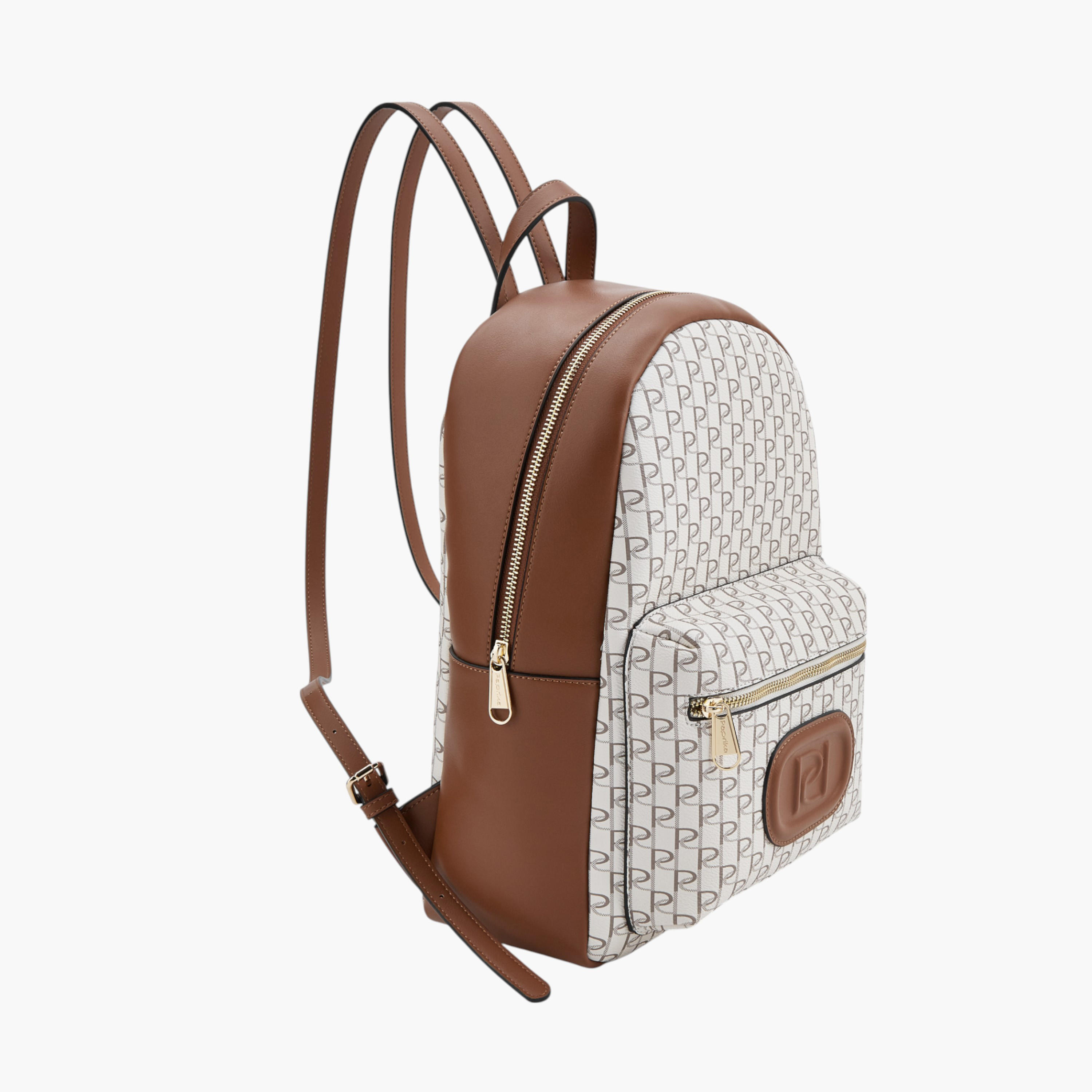 Paprika Monogram Print Backpack with Zip Closure - 12x26x36 cm-women-bagsandwallets-backpacks-image-2