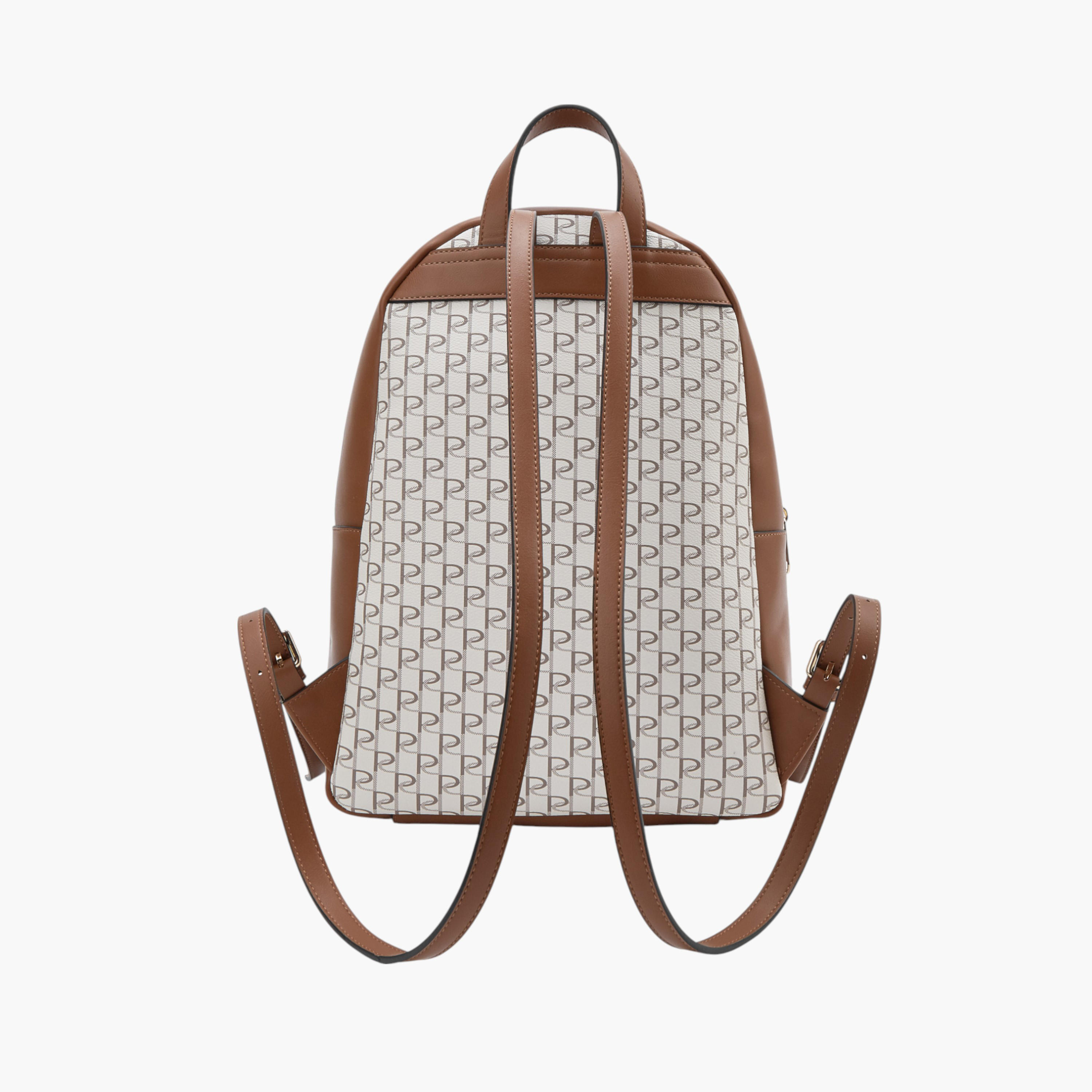 Paprika Monogram Print Backpack with Zip Closure - 12x26x36 cm-women-bagsandwallets-backpacks-image-4