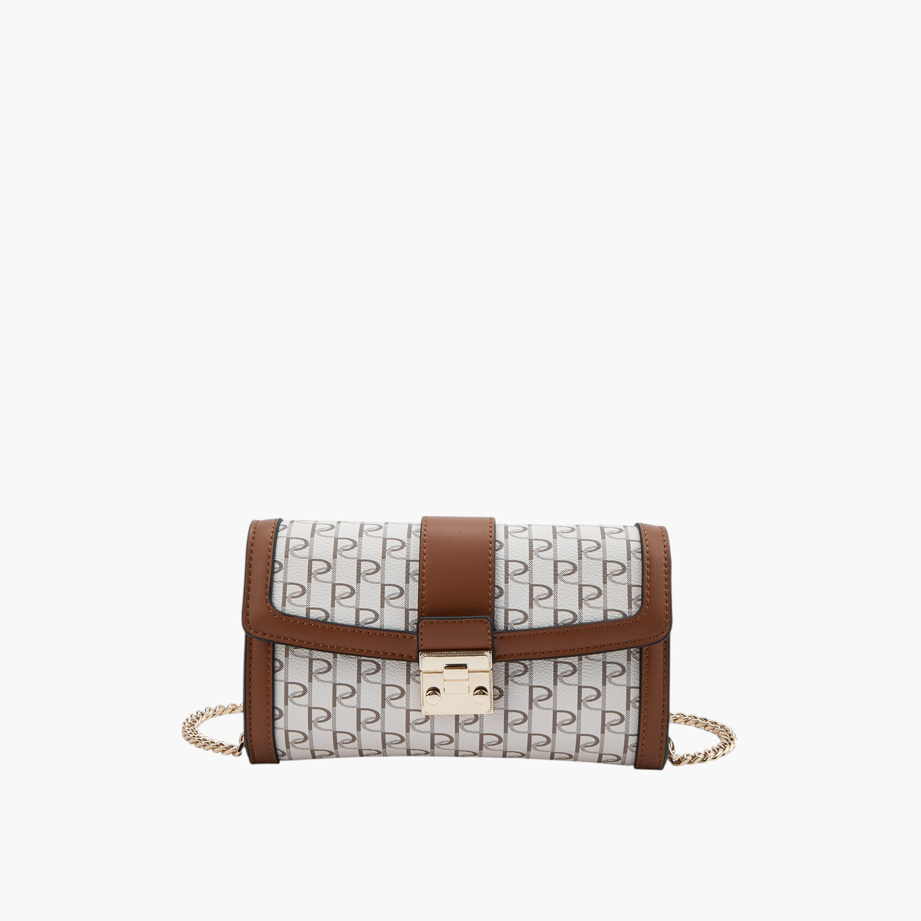 Paprika Monogram Print Crossbody Bag with Chain Strap and Button Closure-women-bagsandwallets-handbags-image-1