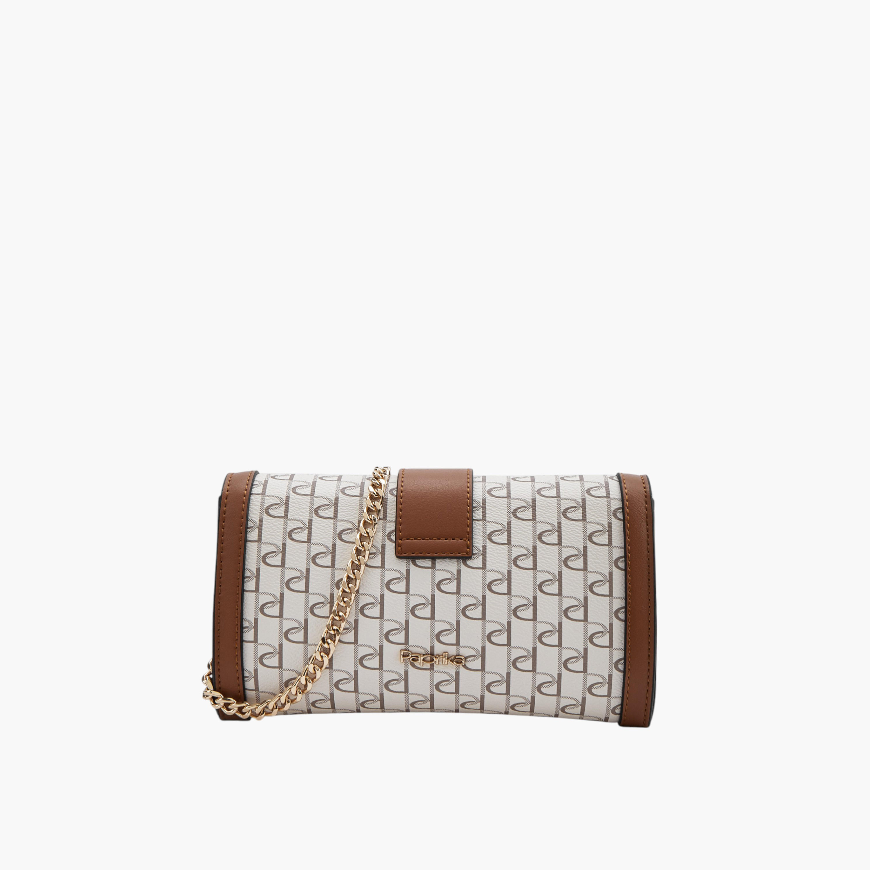 Paprika Monogram Print Crossbody Bag with Chain Strap and Button Closure-women-bagsandwallets-handbags-image-3