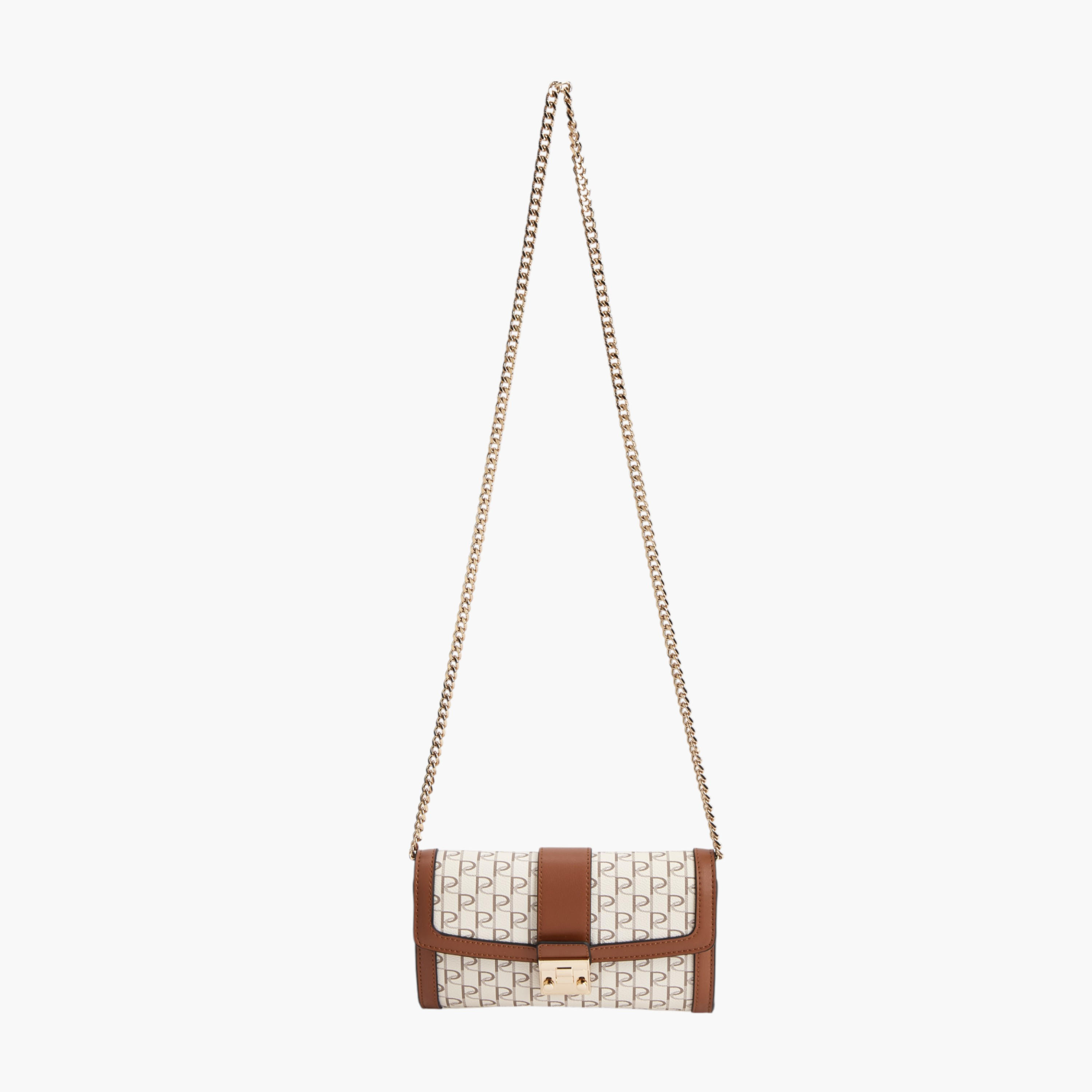 Paprika Monogram Print Crossbody Bag with Chain Strap and Button Closure-women-bagsandwallets-handbags-image-4
