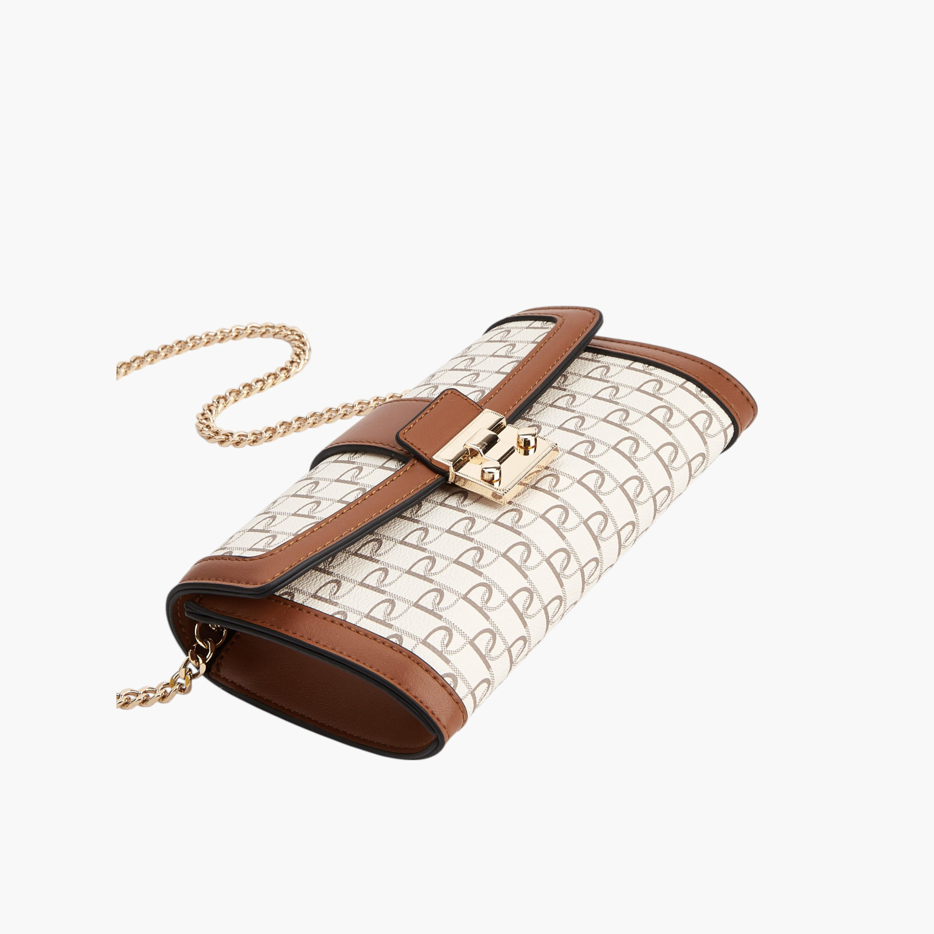 Paprika Monogram Print Crossbody Bag with Chain Strap and Button Closure-women-bagsandwallets-handbags-image-5