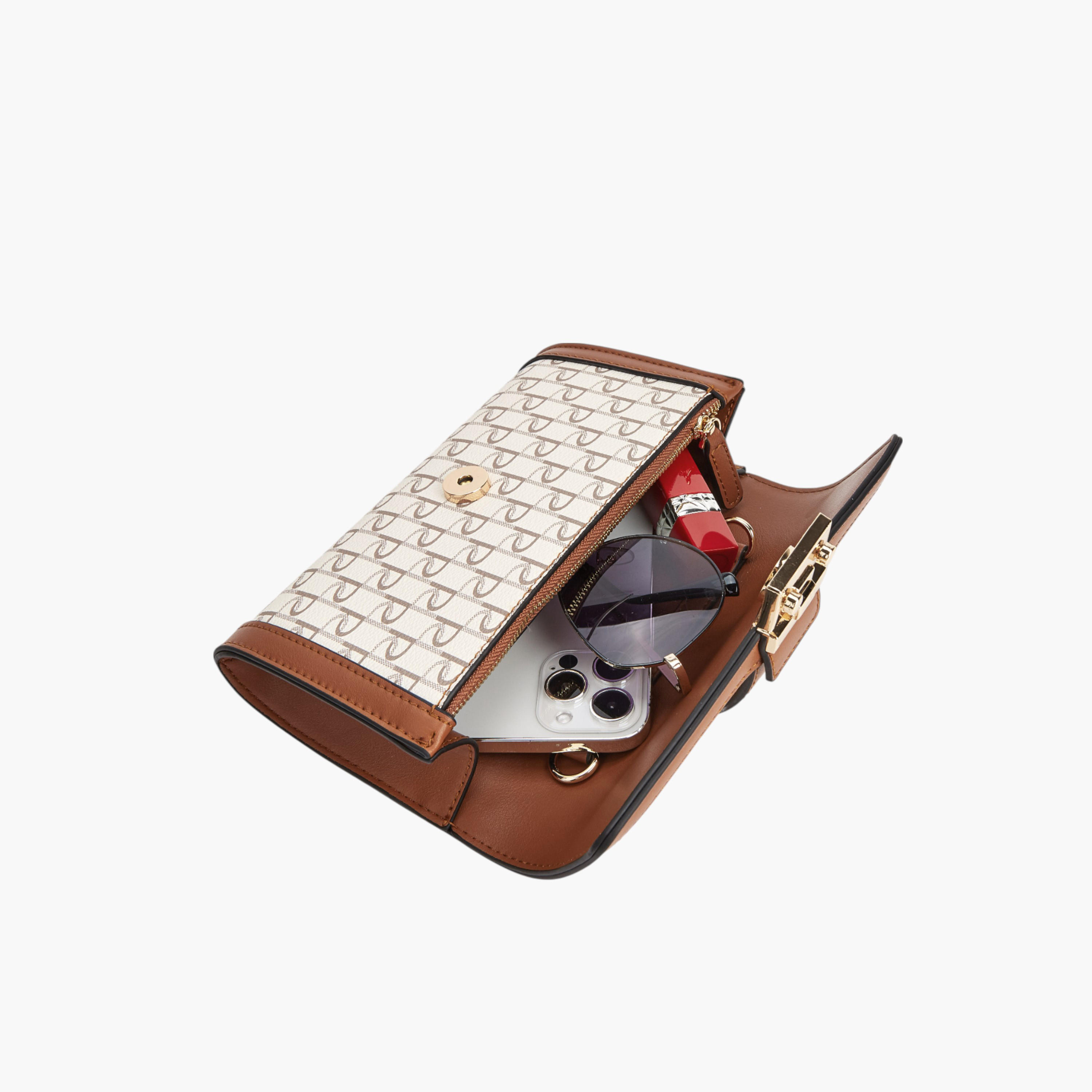 Paprika Monogram Print Crossbody Bag with Chain Strap and Button Closure-women-bagsandwallets-handbags-image-6