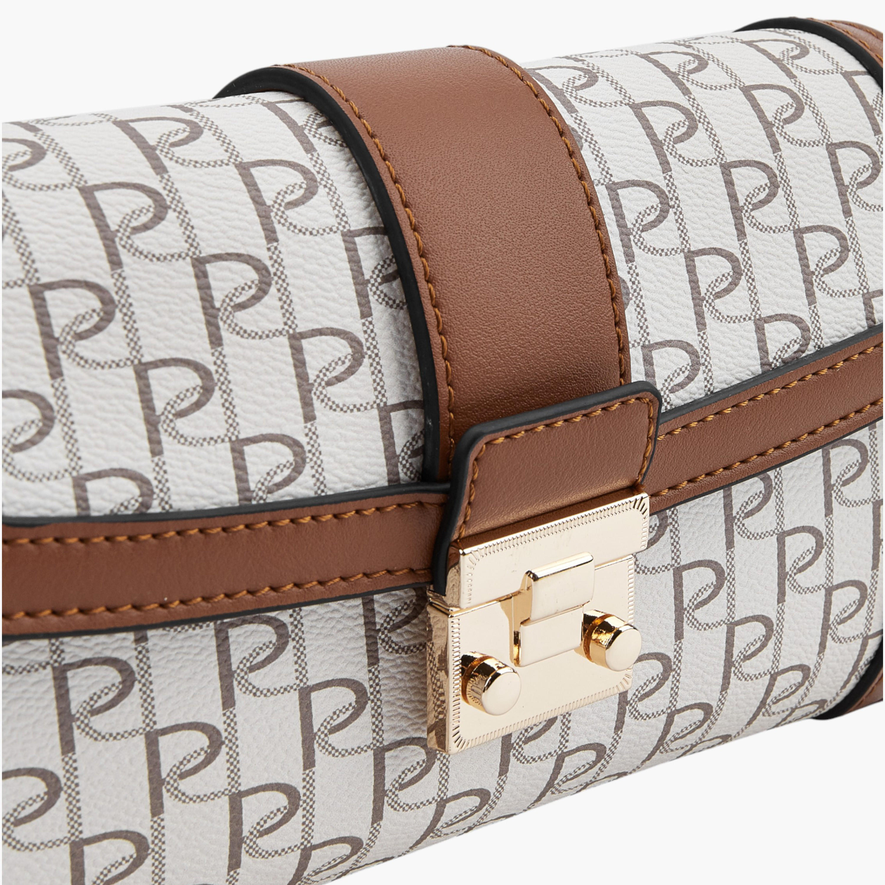 Paprika Monogram Print Crossbody Bag with Chain Strap and Button Closure-women-bagsandwallets-handbags-image-7
