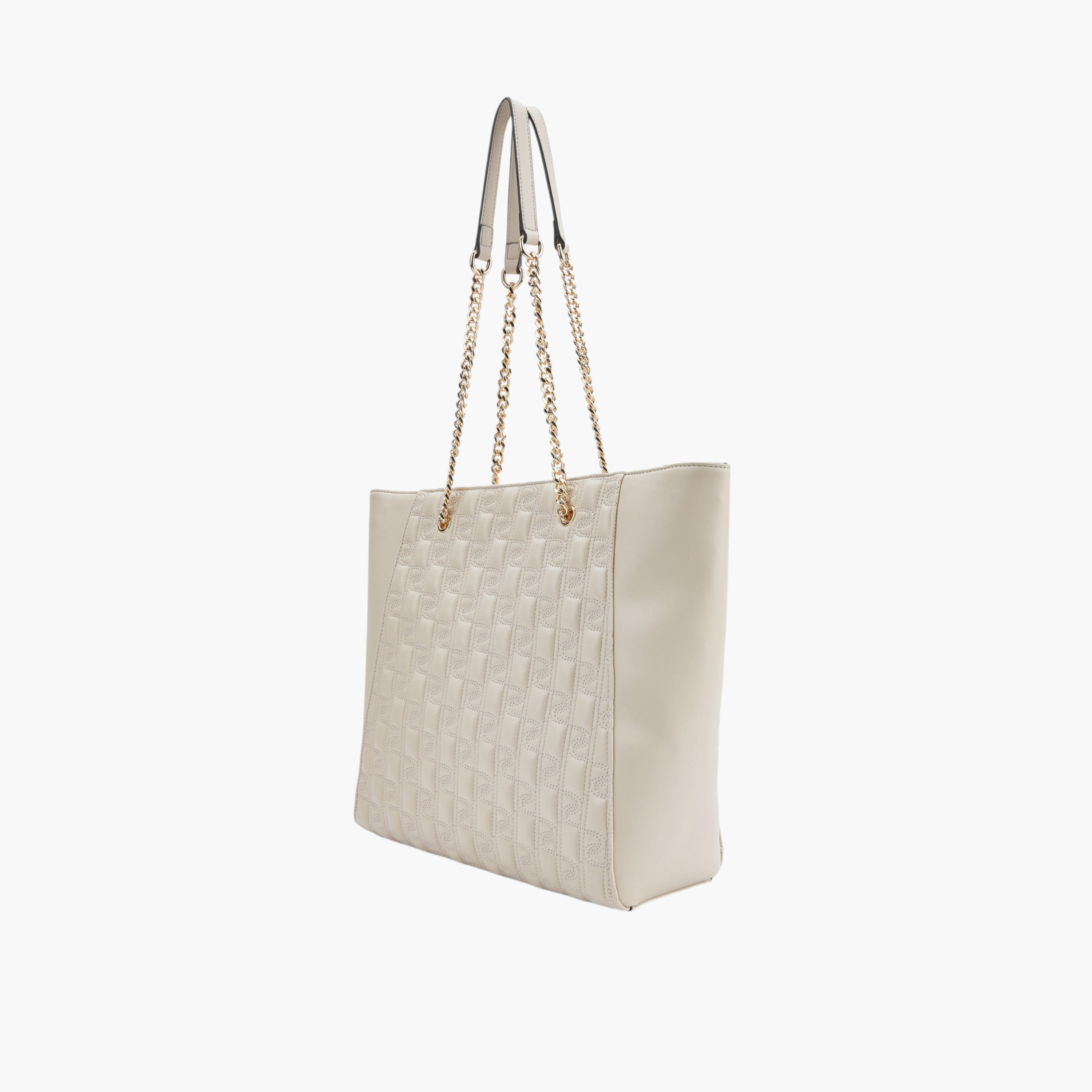 Paprika Stitch Detail Tote Bag with Double Chain Strap and Zip Closure-women-bagsandwallets-handbags-image-2