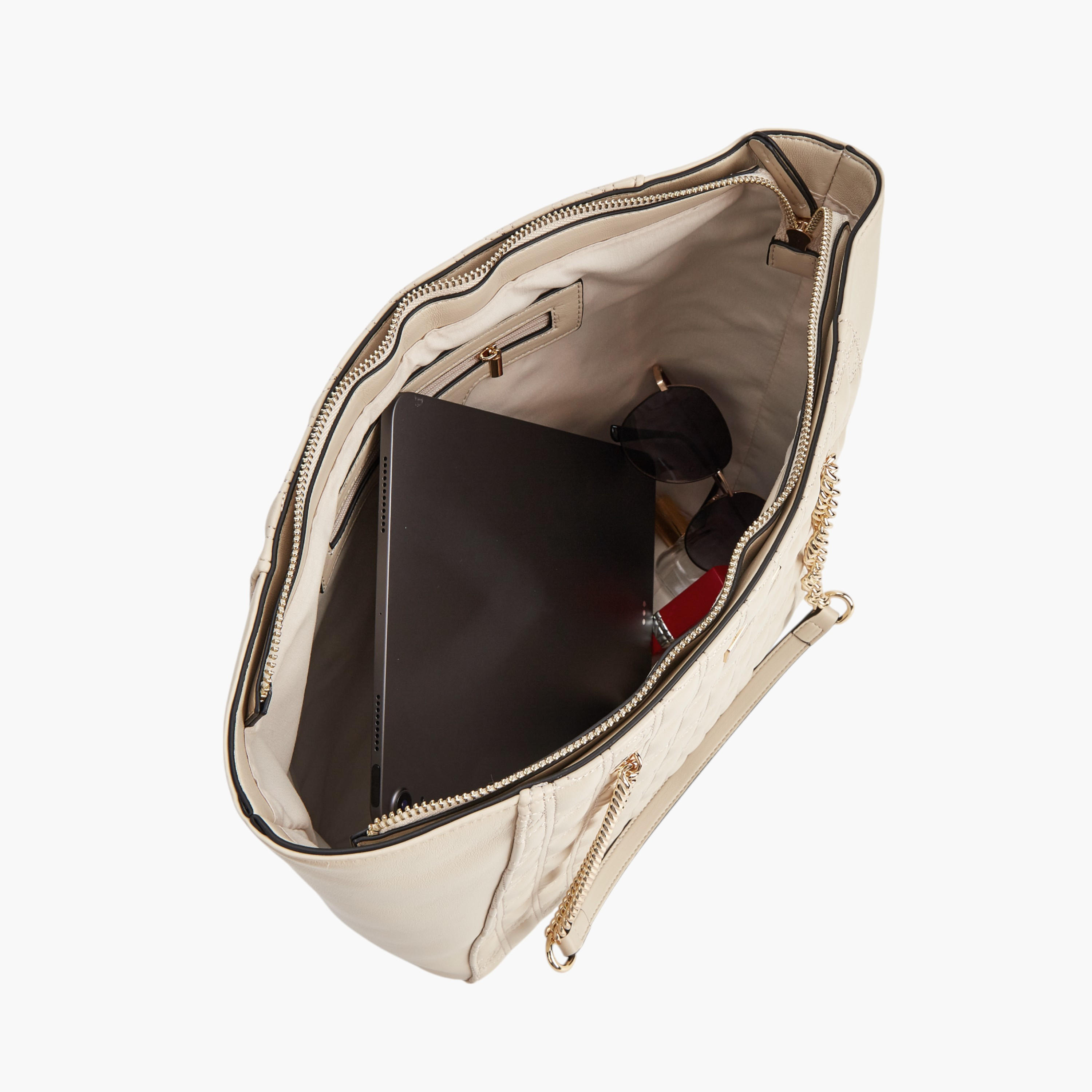 Paprika Stitch Detail Tote Bag with Double Chain Strap and Zip Closure-women-bagsandwallets-handbags-image-5