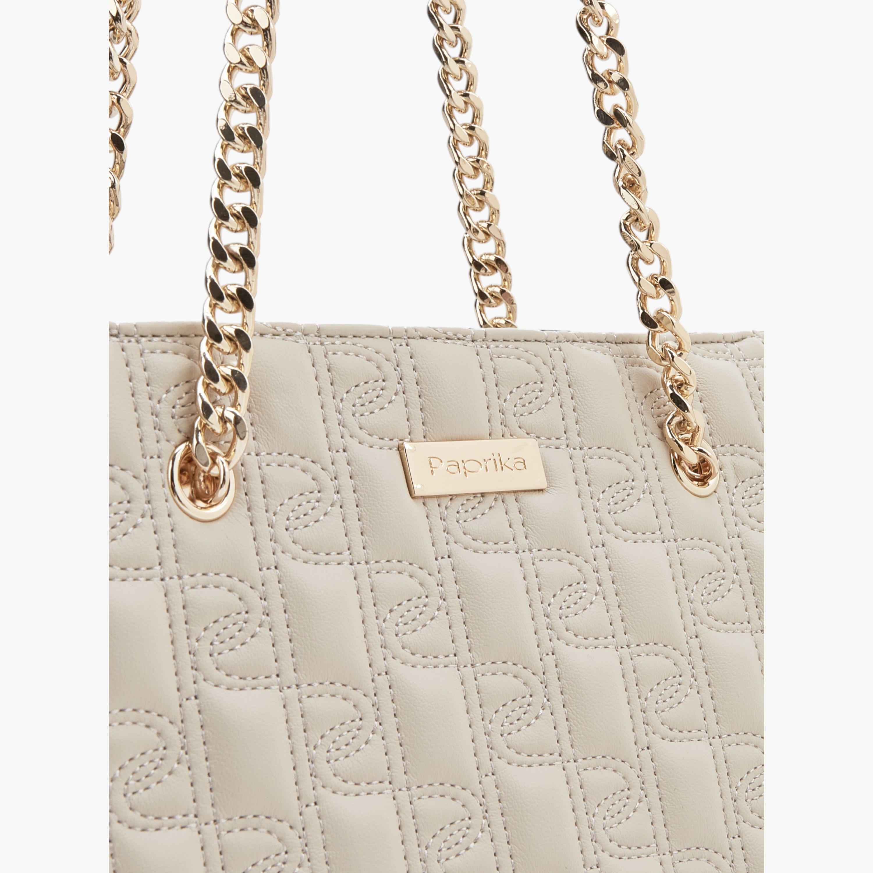 Paprika Stitch Detail Tote Bag with Double Chain Strap and Zip Closure-women-bagsandwallets-handbags-image-6