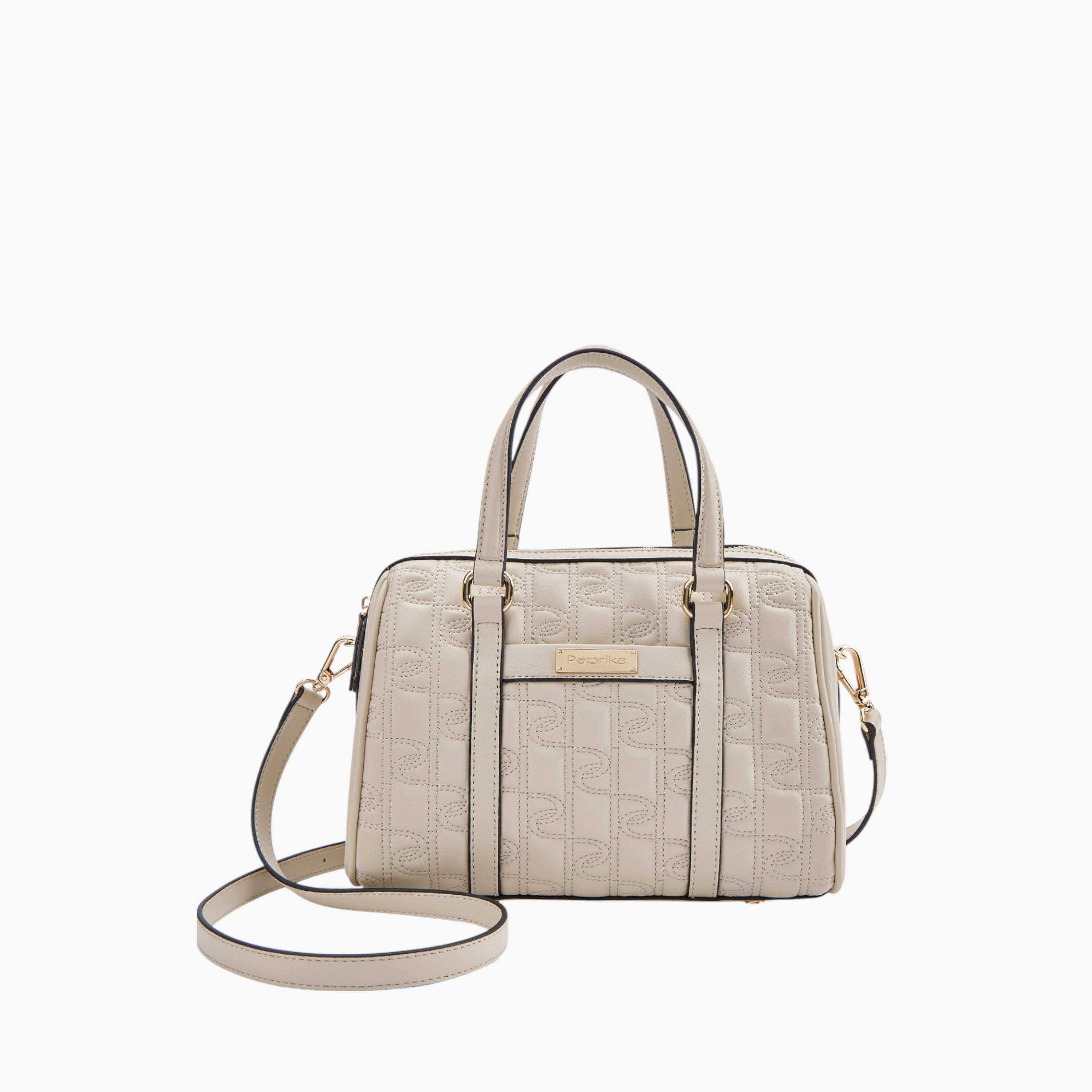 Paprika Monogram Quilted Tote Bag with Detachable Strap and Zip Closure-women-bagsandwallets-handbags-image-1