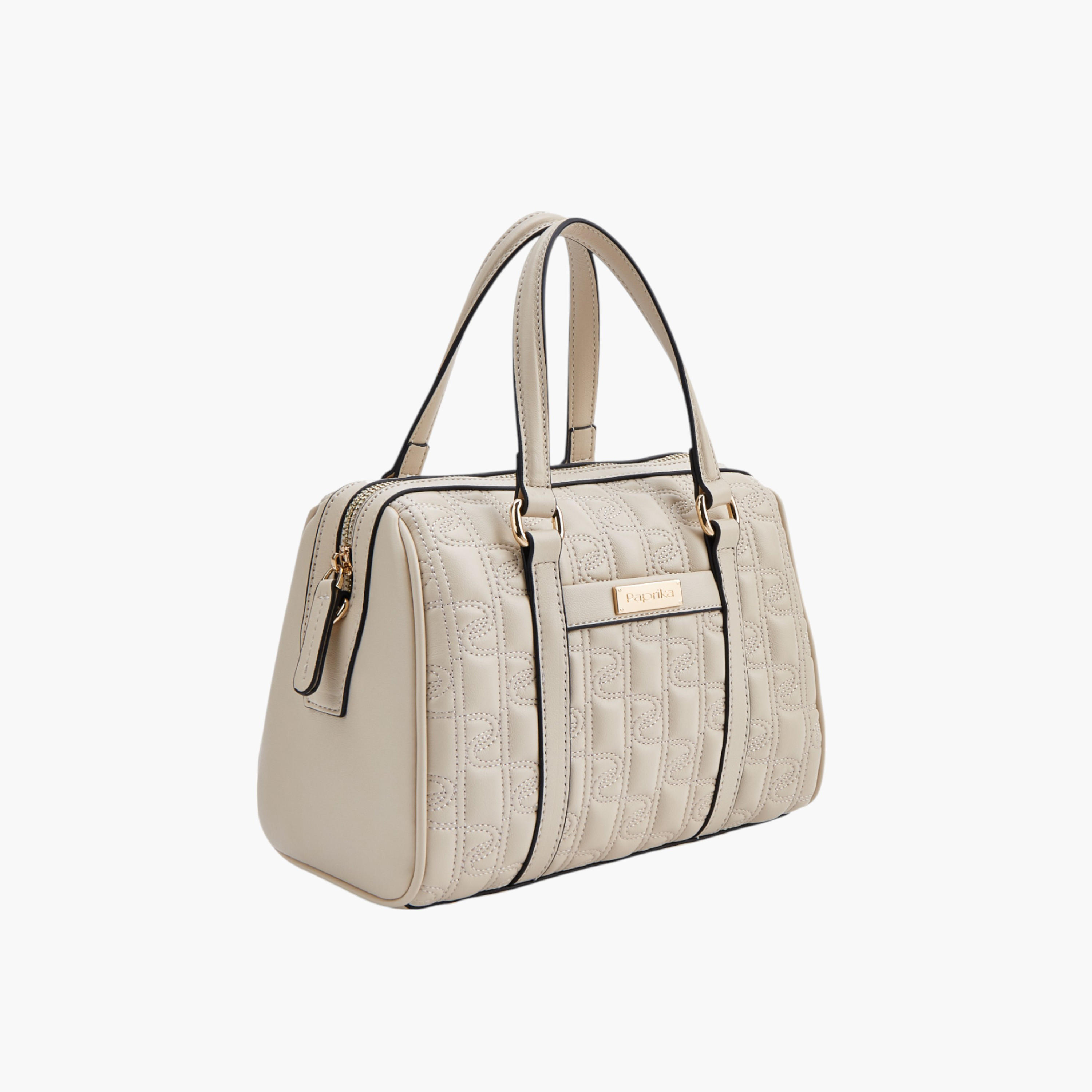 Paprika Monogram Quilted Tote Bag with Detachable Strap and Zip Closure-women-bagsandwallets-handbags-image-2