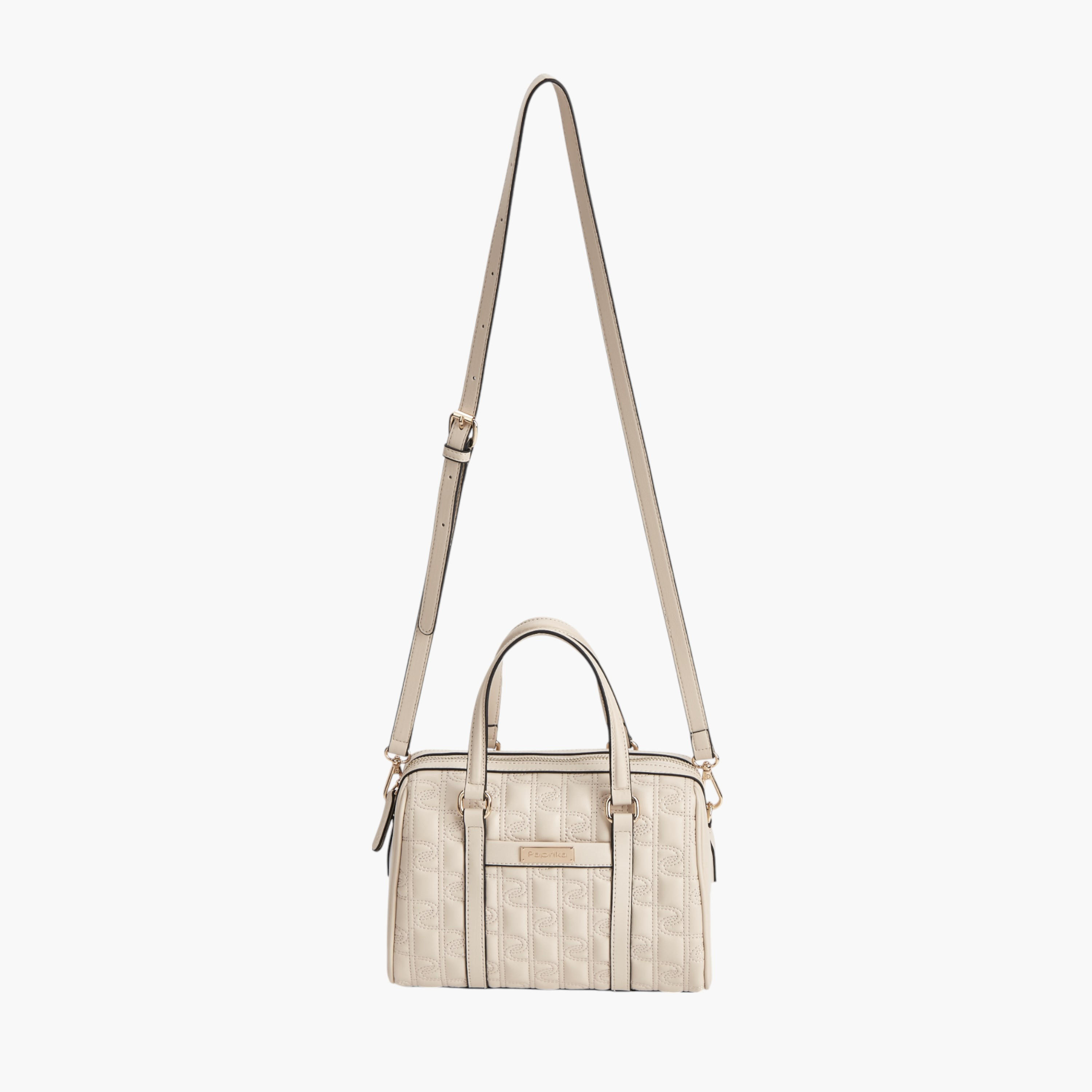 Paprika Monogram Quilted Tote Bag with Detachable Strap and Zip Closure-women-bagsandwallets-handbags-image-4