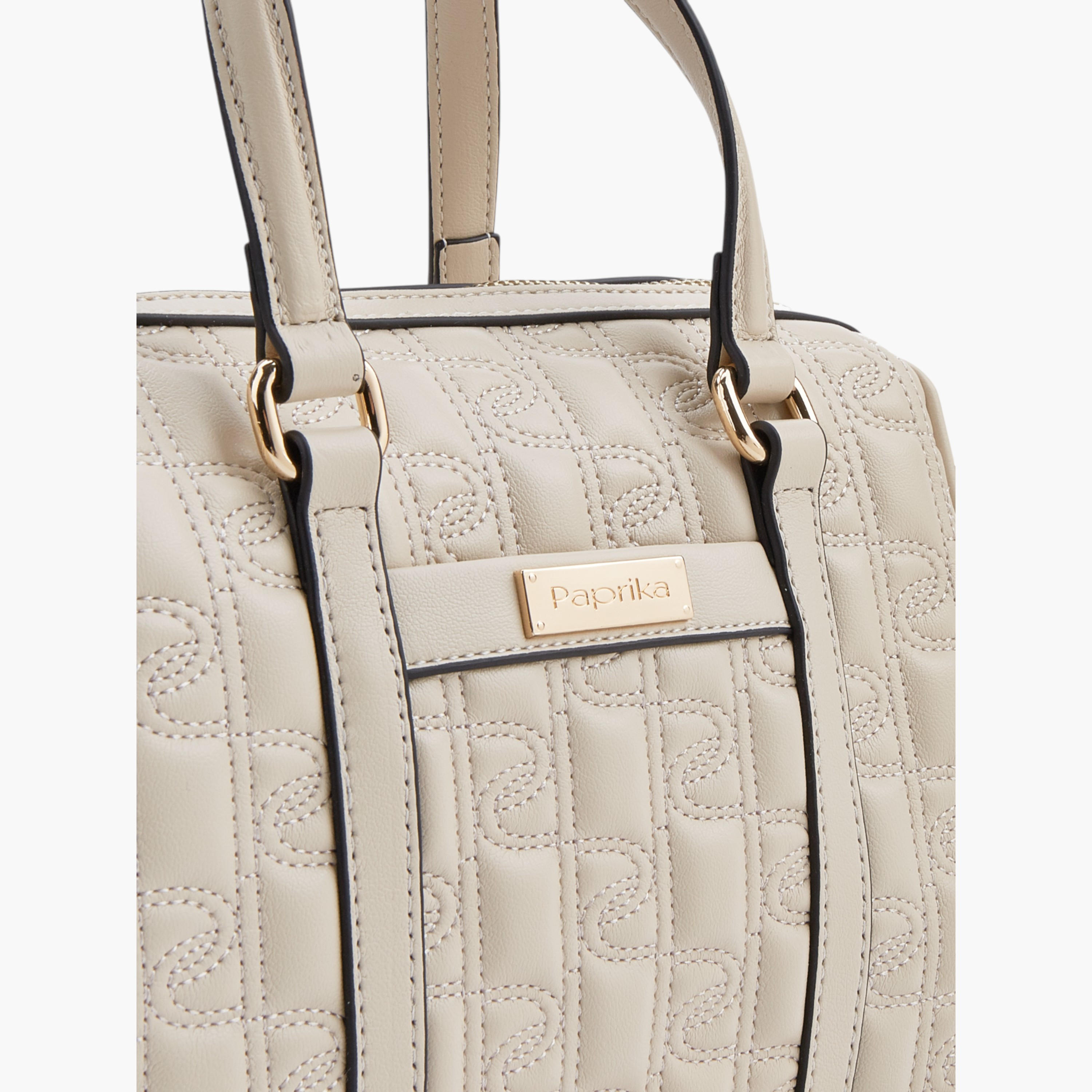 Paprika Monogram Quilted Tote Bag with Detachable Strap and Zip Closure-women-bagsandwallets-handbags-image-7