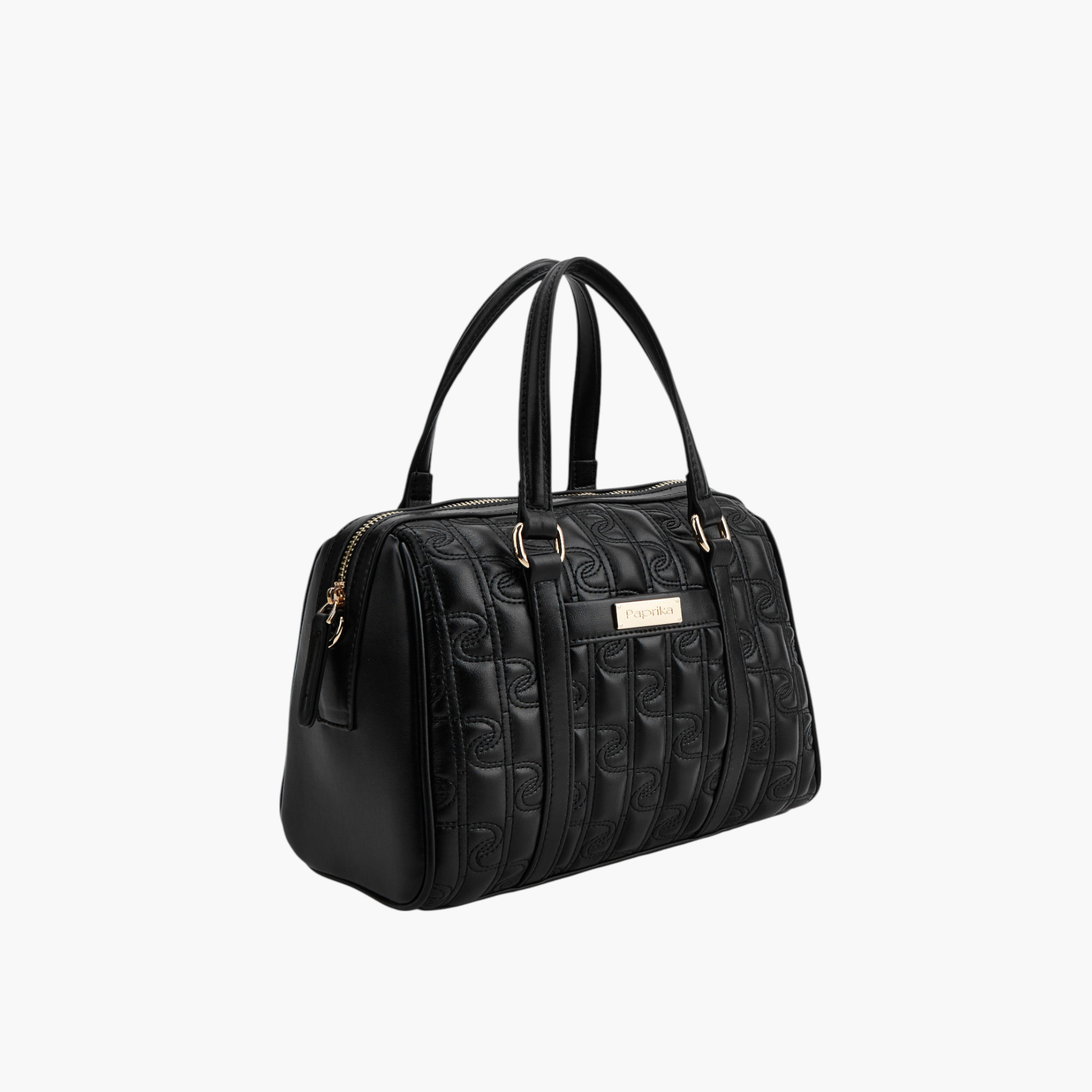 Paprika Monogram Quilted Tote Bag with Detachable Strap and Zip Closure-women-bagsandwallets-handbags-image-2