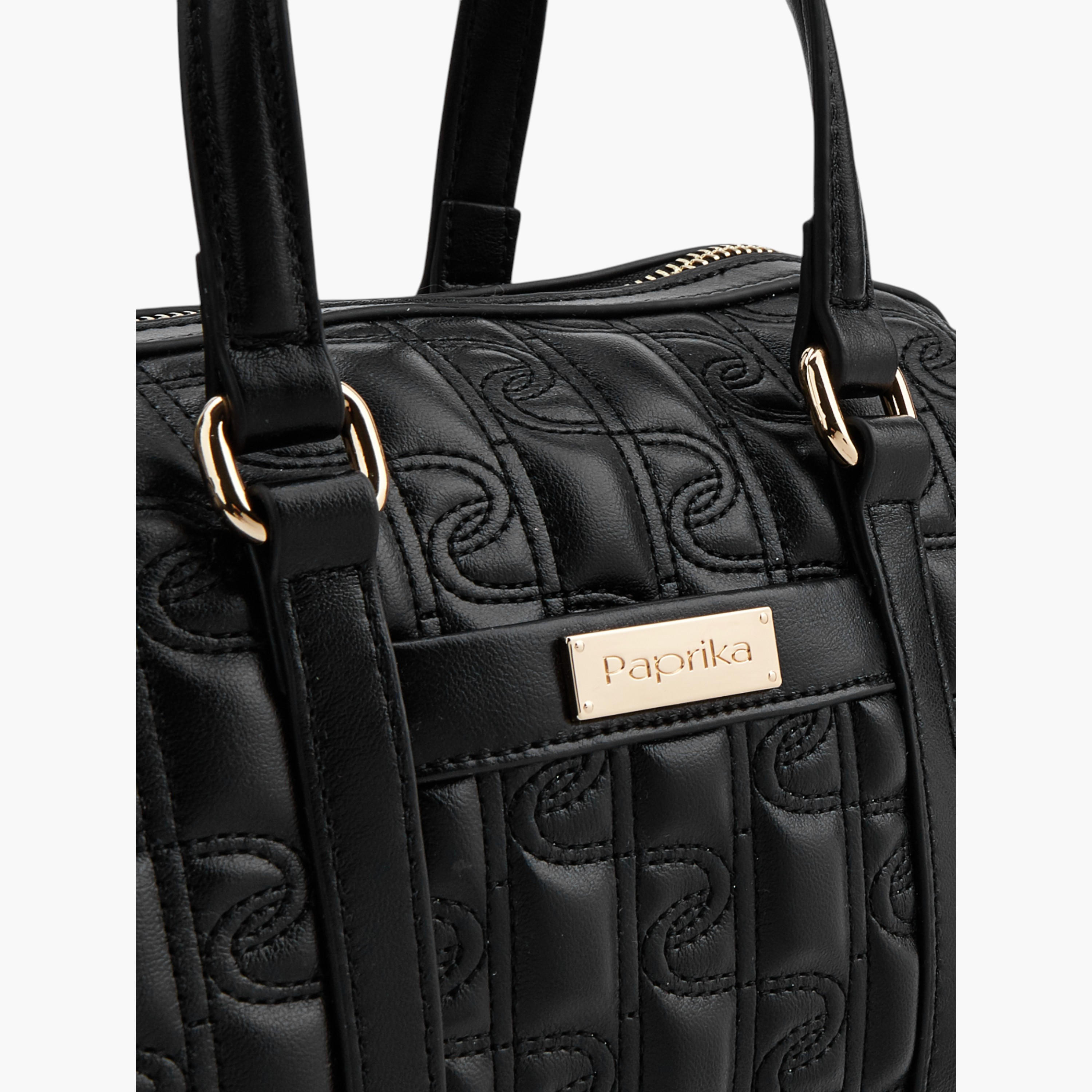 Paprika Monogram Quilted Tote Bag with Detachable Strap and Zip Closure-women-bagsandwallets-handbags-image-7