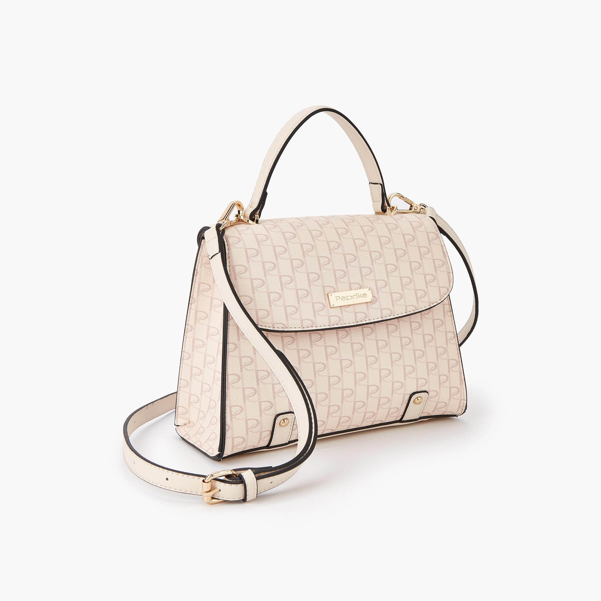Paprika Monogram Print Satchel Bag with Button Closure-women-bagsandwallets-handbags-image-2