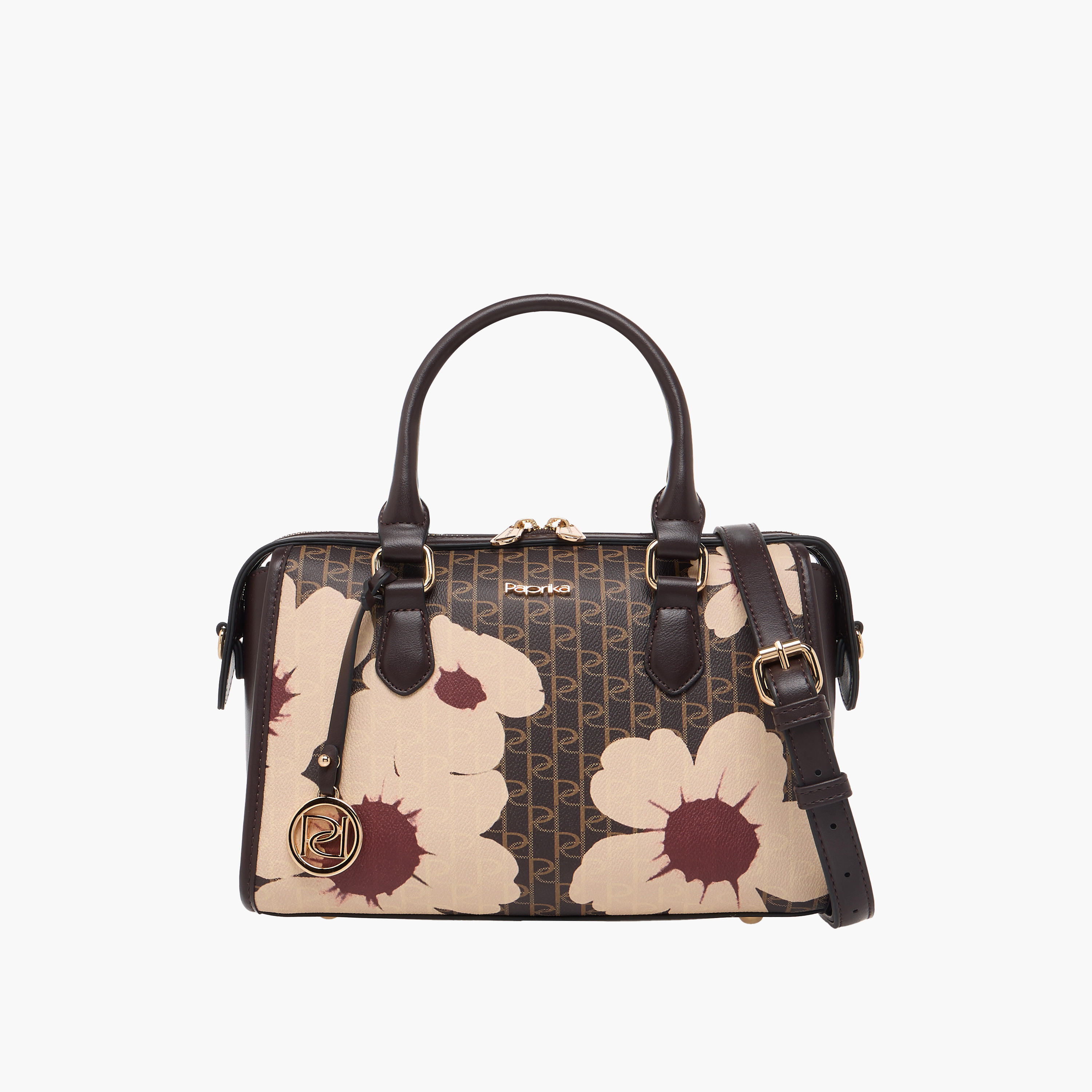 Paprika Monogram Print Tote Bag with Detachable Strap and Zip Closure-women-bagsandwallets-handbags-image-1