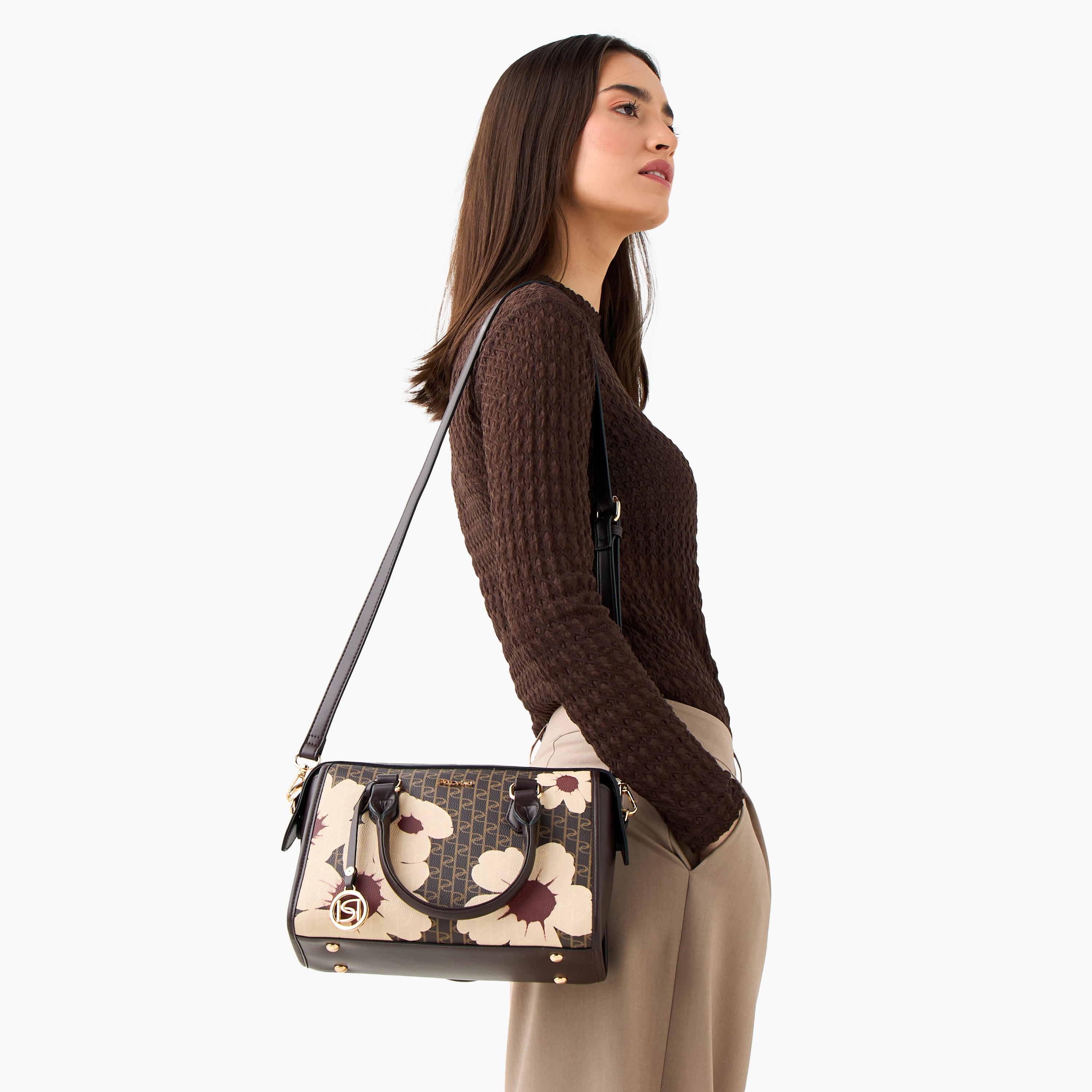 Paprika Monogram Print Tote Bag with Detachable Strap and Zip Closure-women-bagsandwallets-handbags-image-2