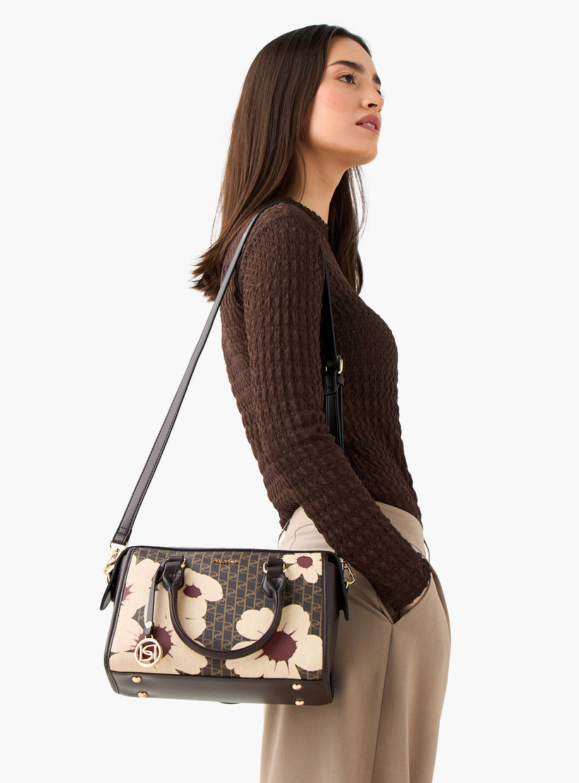 Paprika Monogram Print Tote Bag with Detachable Strap and Zip Closure-women-bagsandwallets-handbags-image-2