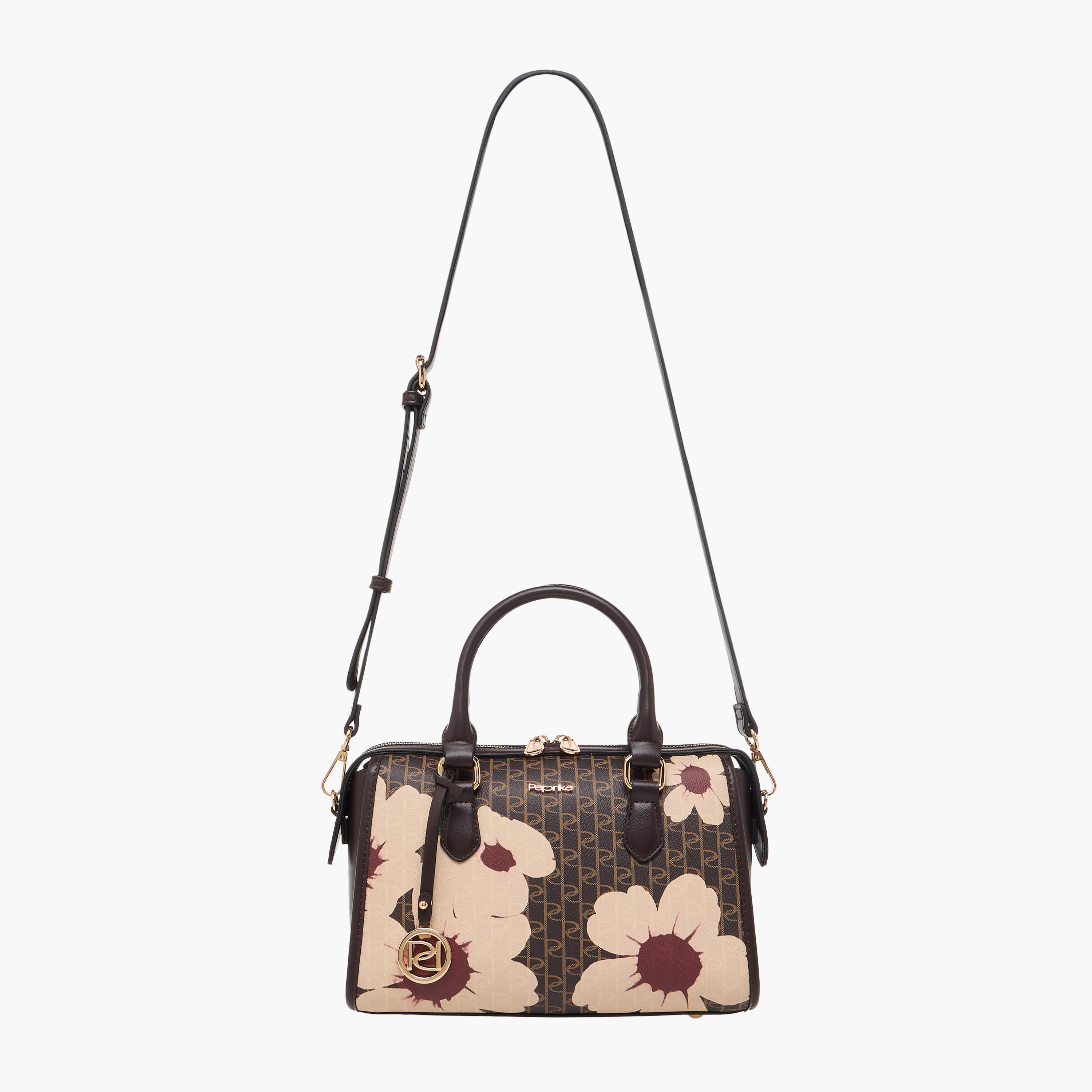 Paprika Monogram Print Tote Bag with Detachable Strap and Zip Closure-women-bagsandwallets-handbags-image-3