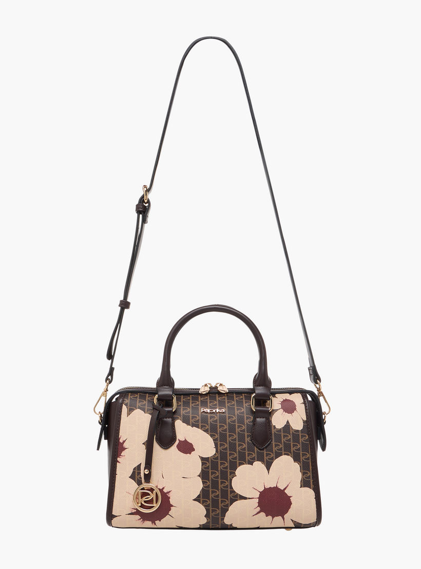Paprika Monogram Print Tote Bag with Detachable Strap and Zip Closure-women-bagsandwallets-handbags-image-3