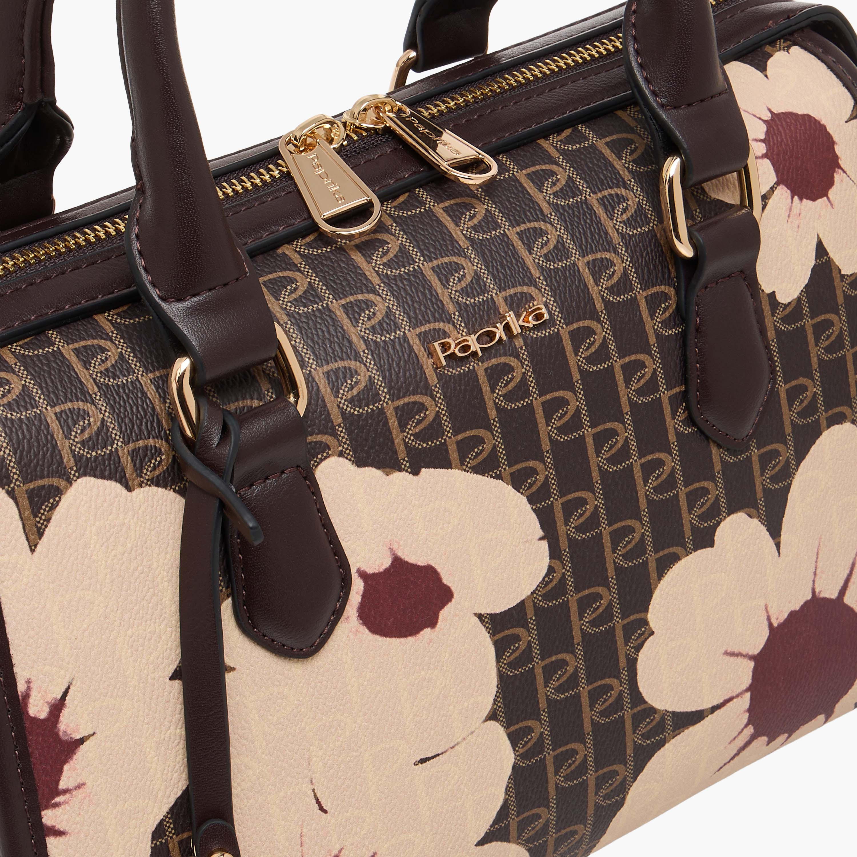 Paprika Monogram Print Tote Bag with Detachable Strap and Zip Closure-women-bagsandwallets-handbags-image-5