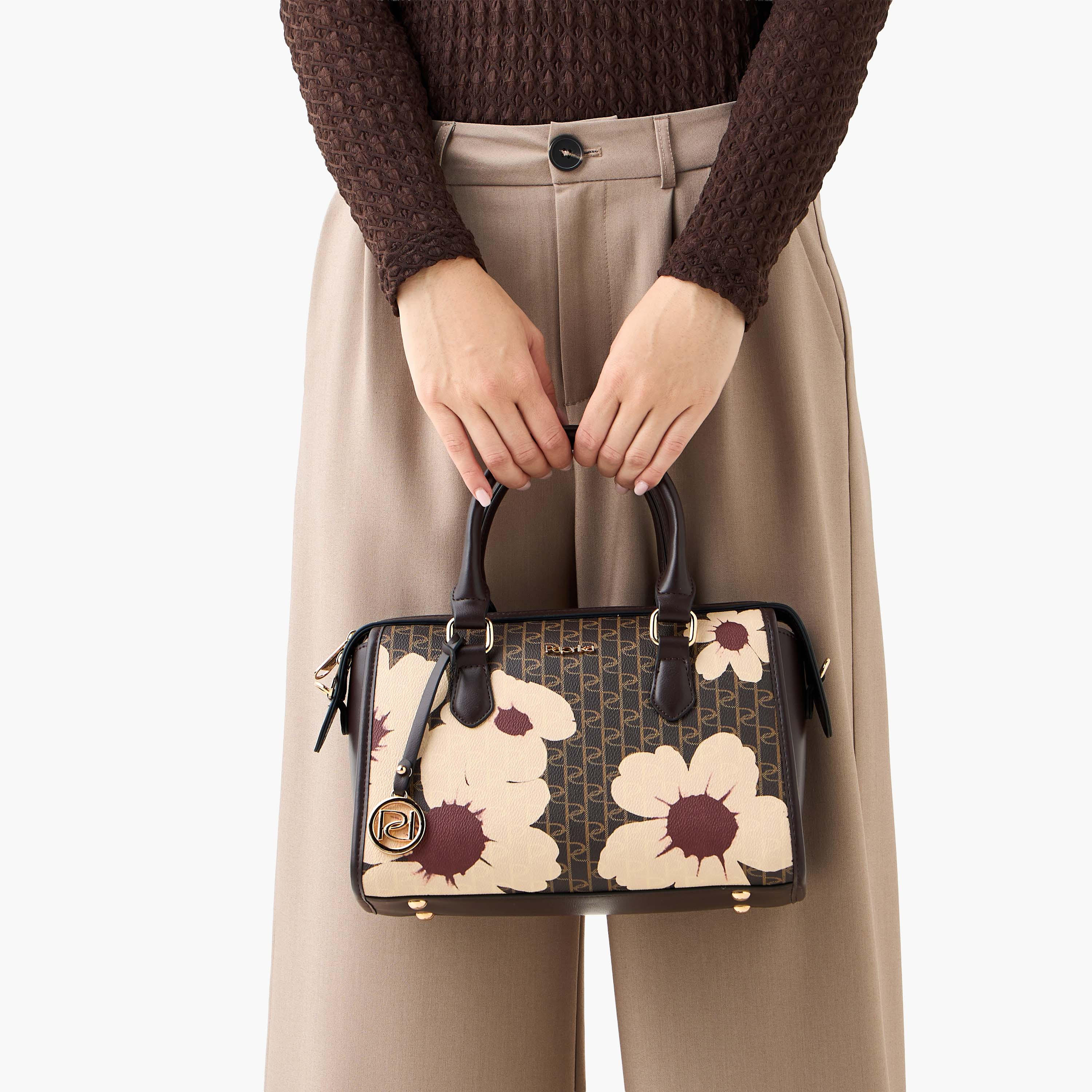 Paprika Monogram Print Tote Bag with Detachable Strap and Zip Closure-women-bagsandwallets-handbags-image-8