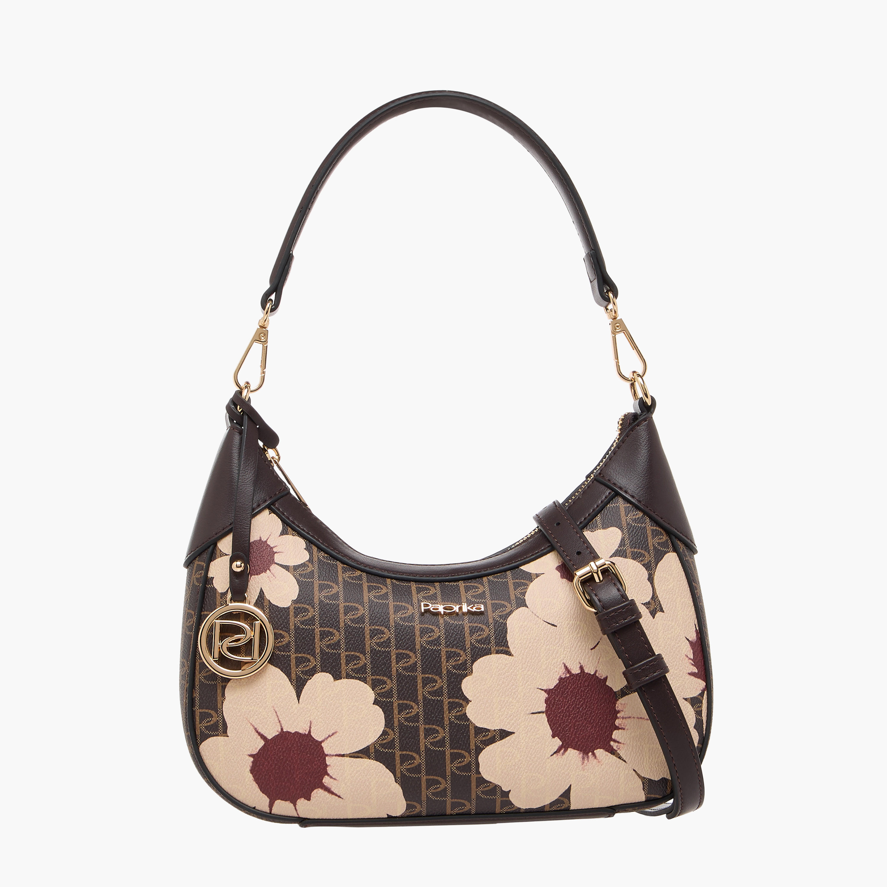 Paprika Monogram Print Shoulder Bag with Zip Closure-women-bagsandwallets-handbags-image-1