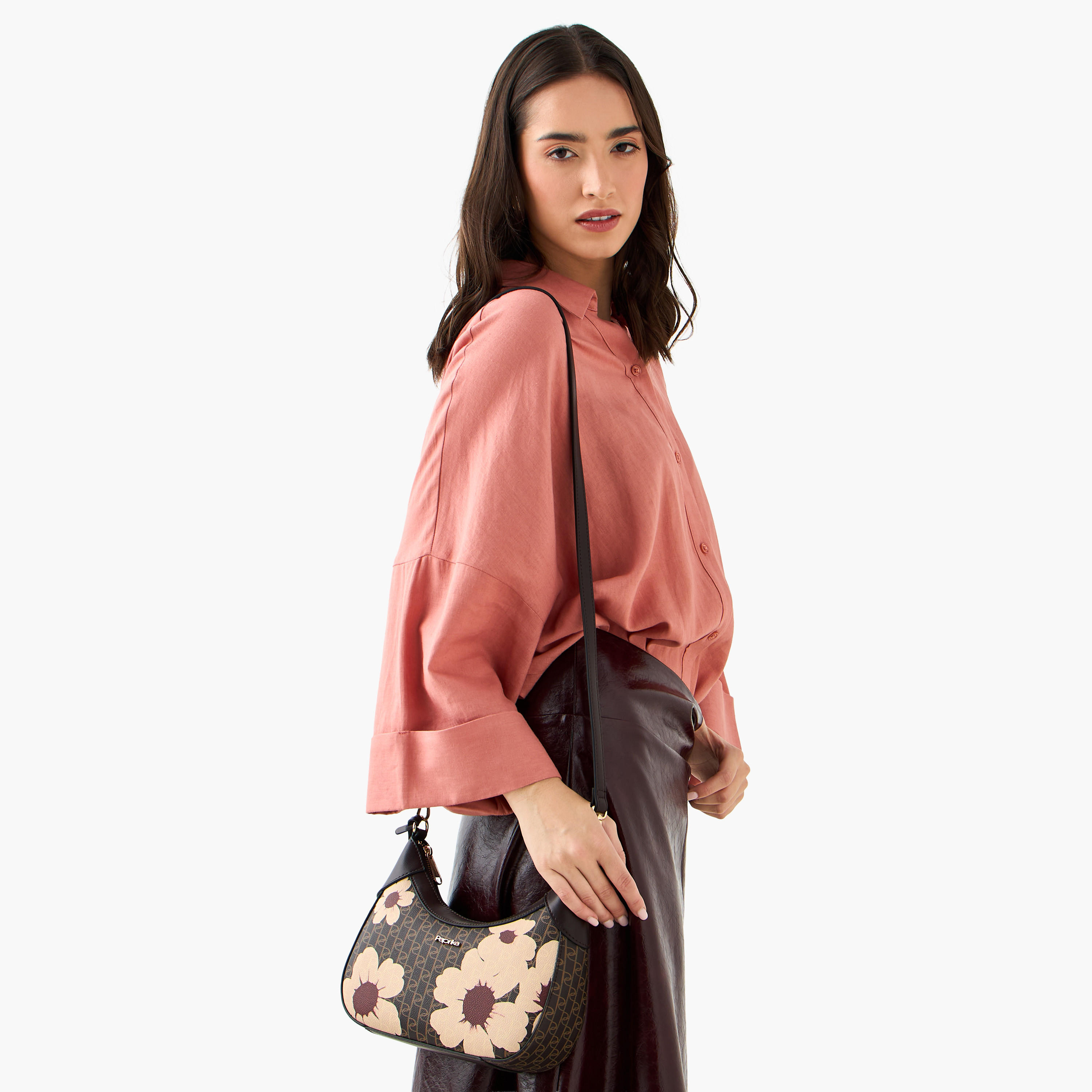 Paprika Monogram Print Shoulder Bag with Zip Closure-women-bagsandwallets-handbags-image-2