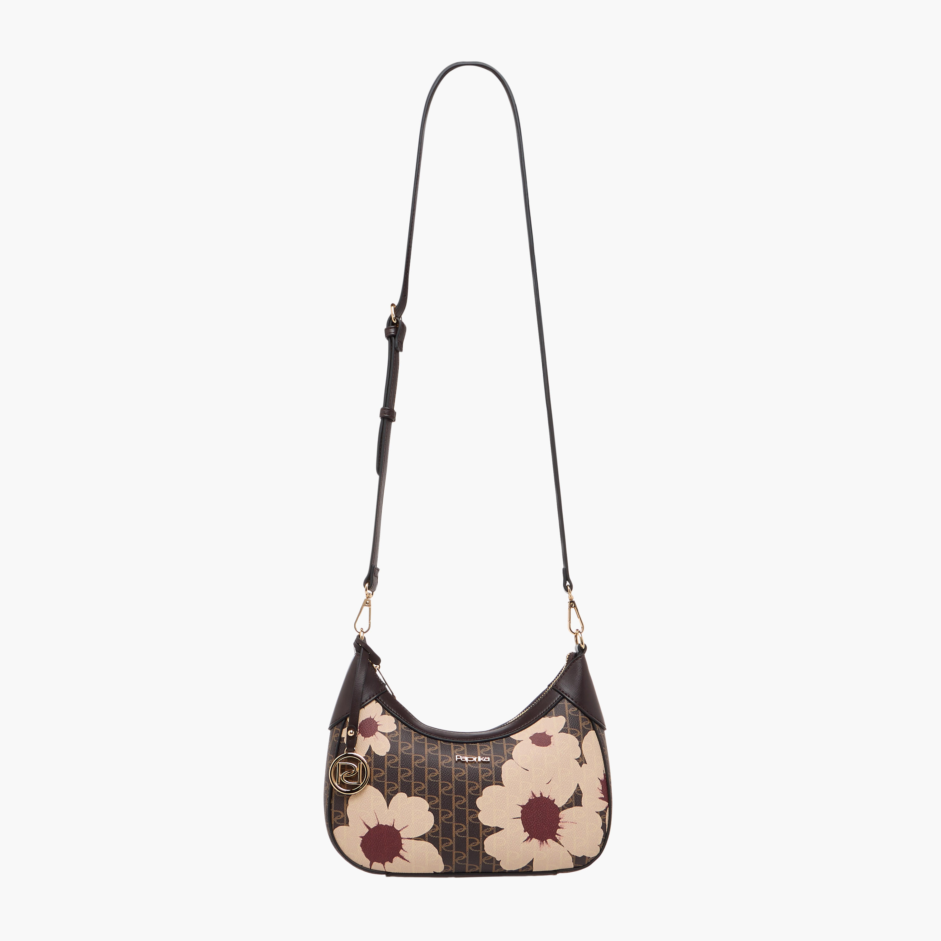 Paprika Monogram Print Shoulder Bag with Zip Closure-women-bagsandwallets-handbags-image-3
