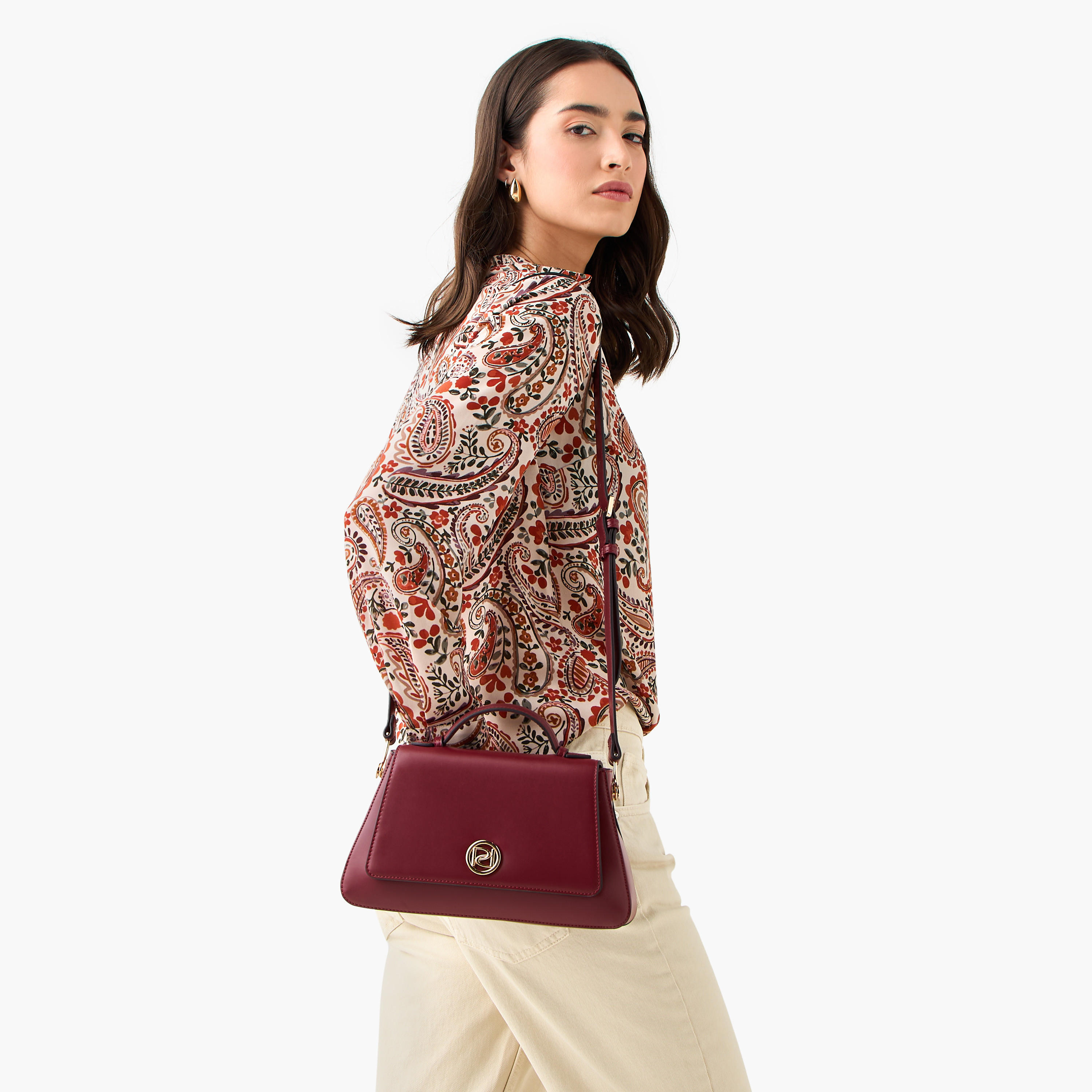 Paprika Solid Satchel Bag with Button Closure-women-bagsandwallets-handbags-image-2