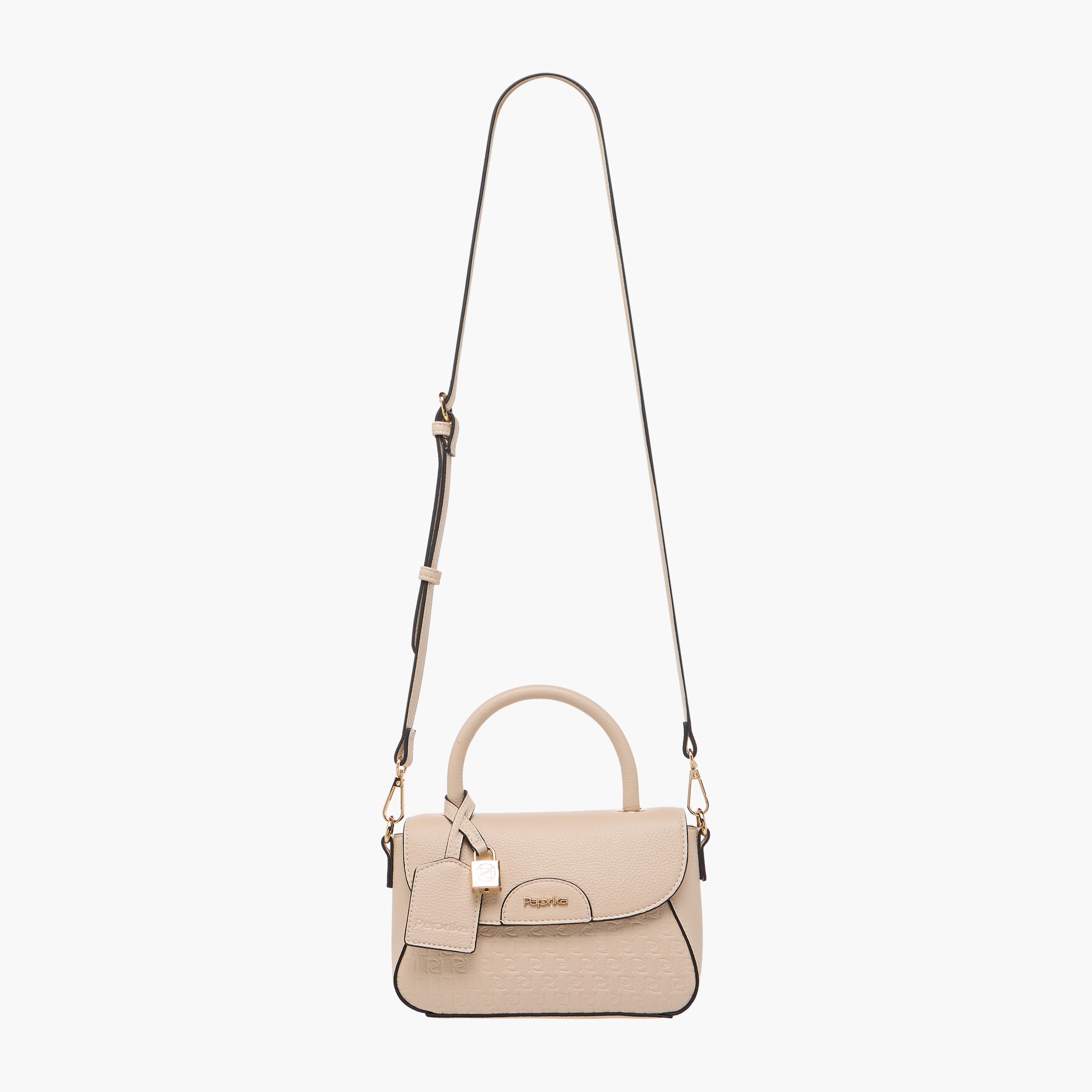 Paprika Monogram Embossed Satchel Bag with Button Closure-women-bagsandwallets-handbags-image-3