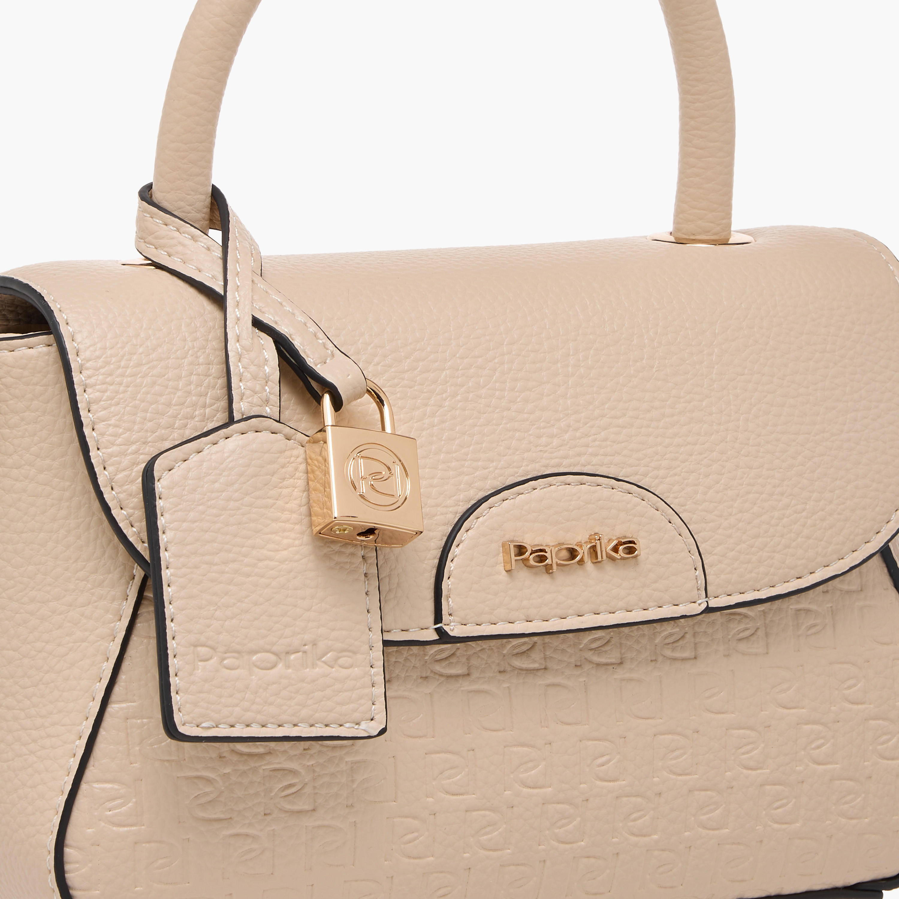 Paprika Monogram Embossed Satchel Bag with Button Closure-women-bagsandwallets-handbags-image-5