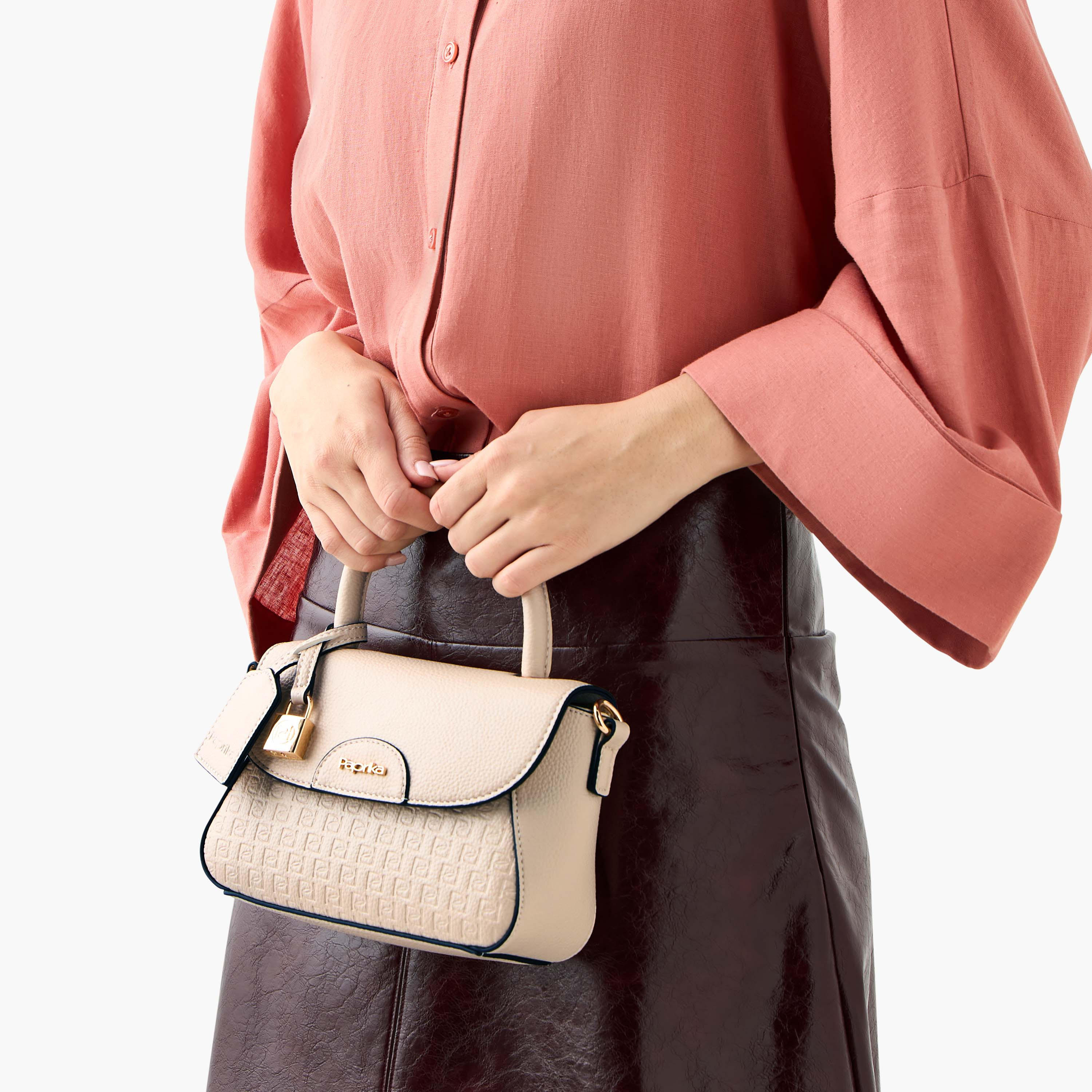 Paprika Monogram Embossed Satchel Bag with Button Closure-women-bagsandwallets-handbags-image-8