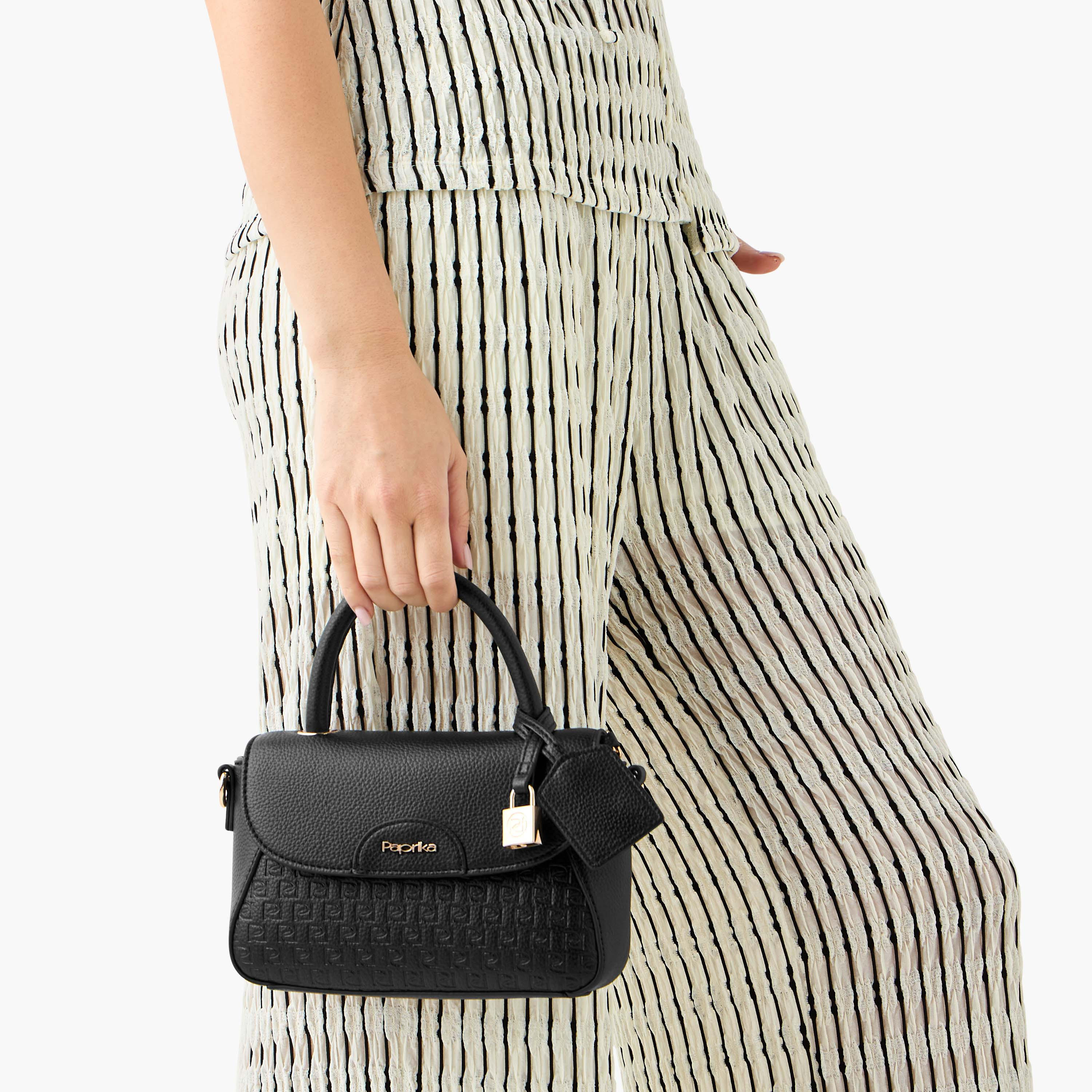 Paprika Monogram Embossed Satchel Bag with Button Closure-women-bagsandwallets-handbags-image-8
