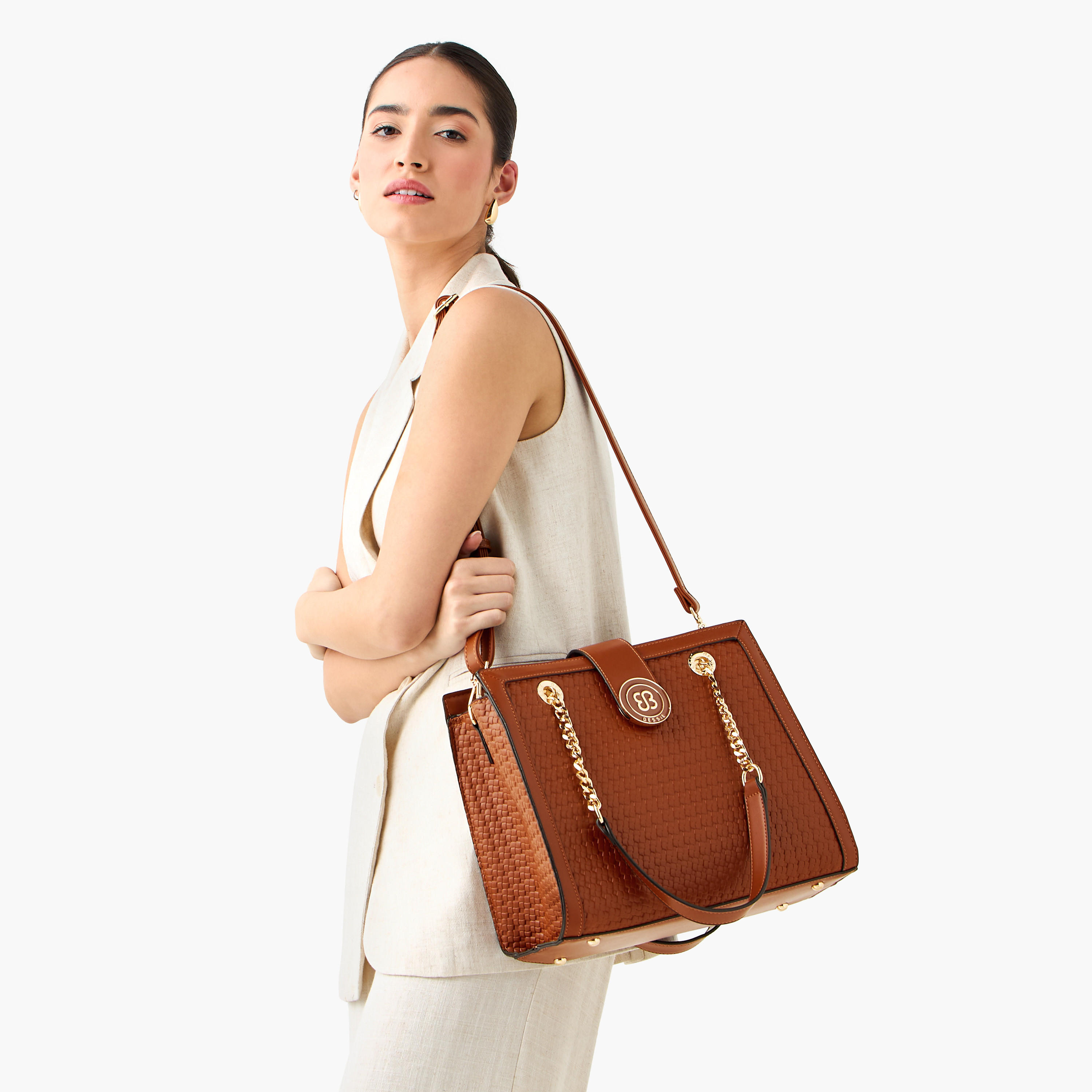 شنطة توت منسوجة بارزة الملمس بمقبض مزدوج من بيسي لندن-women-bagsandwallets-handbags-image-2