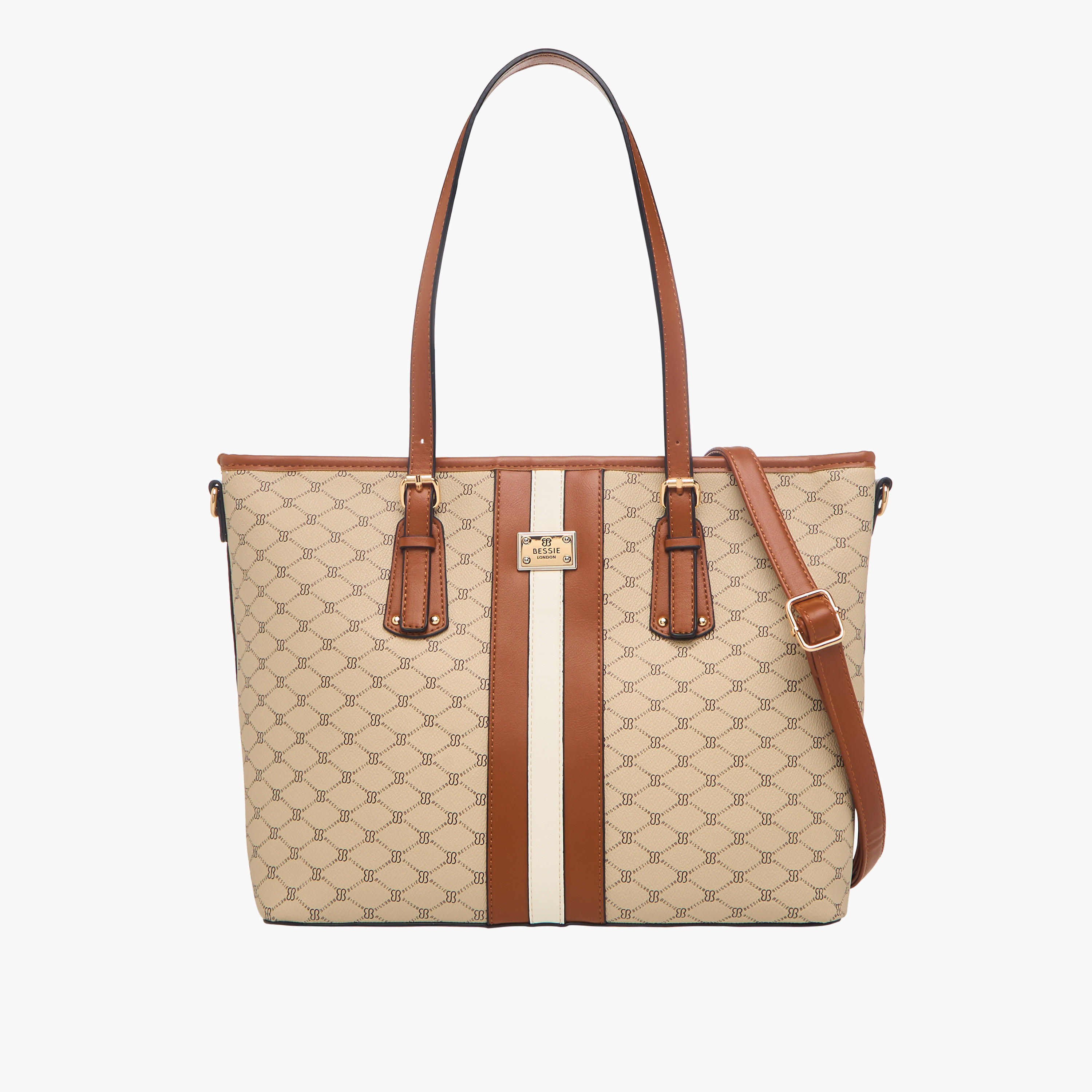Bessie London Monogram Print Tote Bag with Detachable Pouch-women-bagsandwallets-handbags-image-1