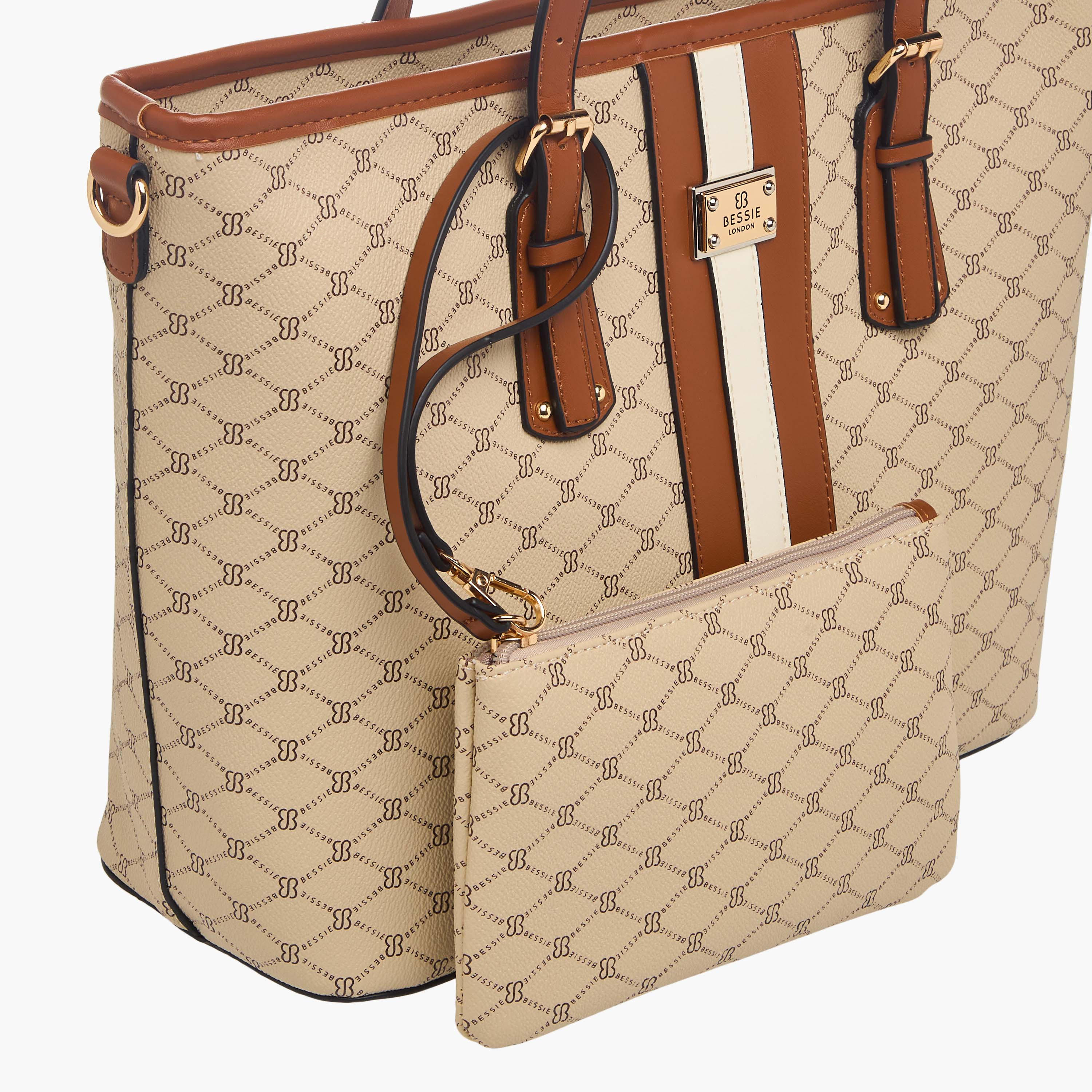 Bessie London Monogram Print Tote Bag with Detachable Pouch-women-bagsandwallets-handbags-image-5