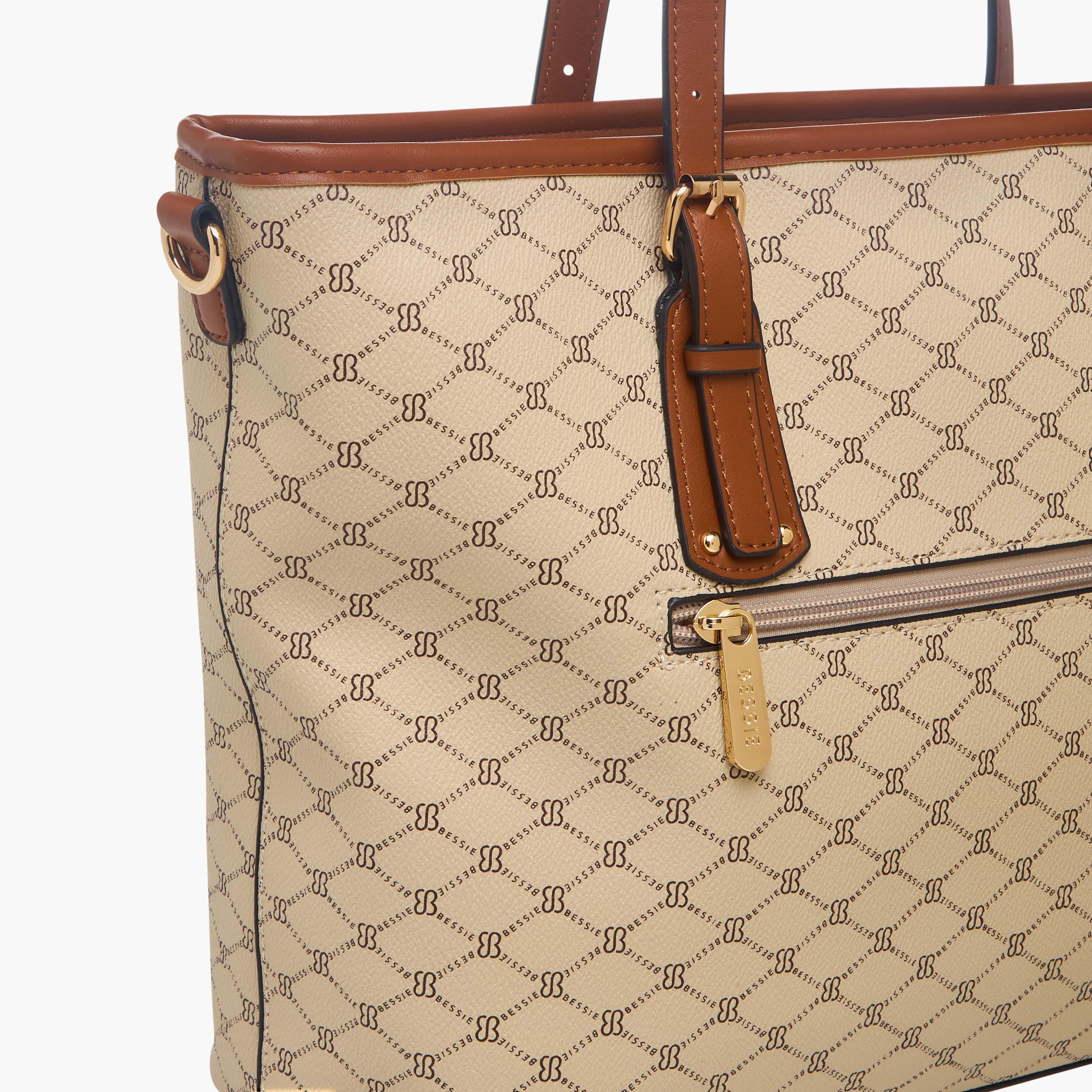 Bessie London Monogram Print Tote Bag with Detachable Pouch-women-bagsandwallets-handbags-image-6